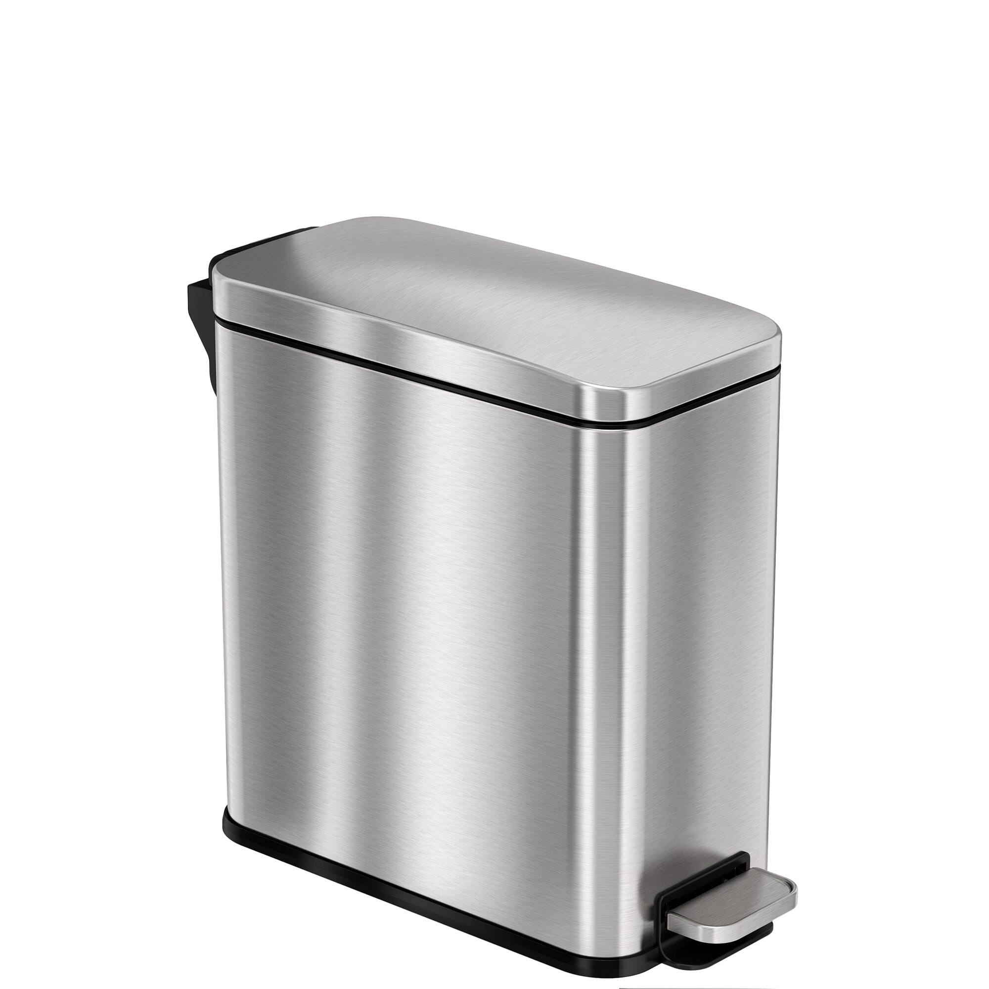 iTouchless - 3 Gallon SoftStep Stainless Steel Slim Step Pedal Bathroom Trash Can with AbsorbX Odor Filter - Silver