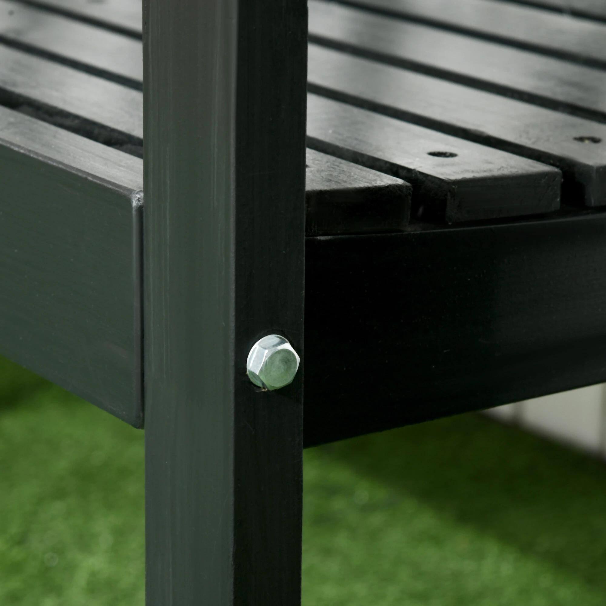 Back. Resenkos - Resenkos Wooden Bench, Rustic Diamond Pattern, 3-Seater Outdoor Porch Bench, Comfortable Back & Armrests, Black - Black.