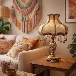 FC Design - 24"H Gold Patterned Vase w/ Floral Beaded Fringe Shade Table Lamp