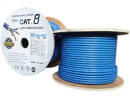 Nippon Labs - Cat8 Ethernet Cable 300ft - Blue, 2GHz, 40G, 23AWG, S/FTP Shielded, PVC, Solid Conductor