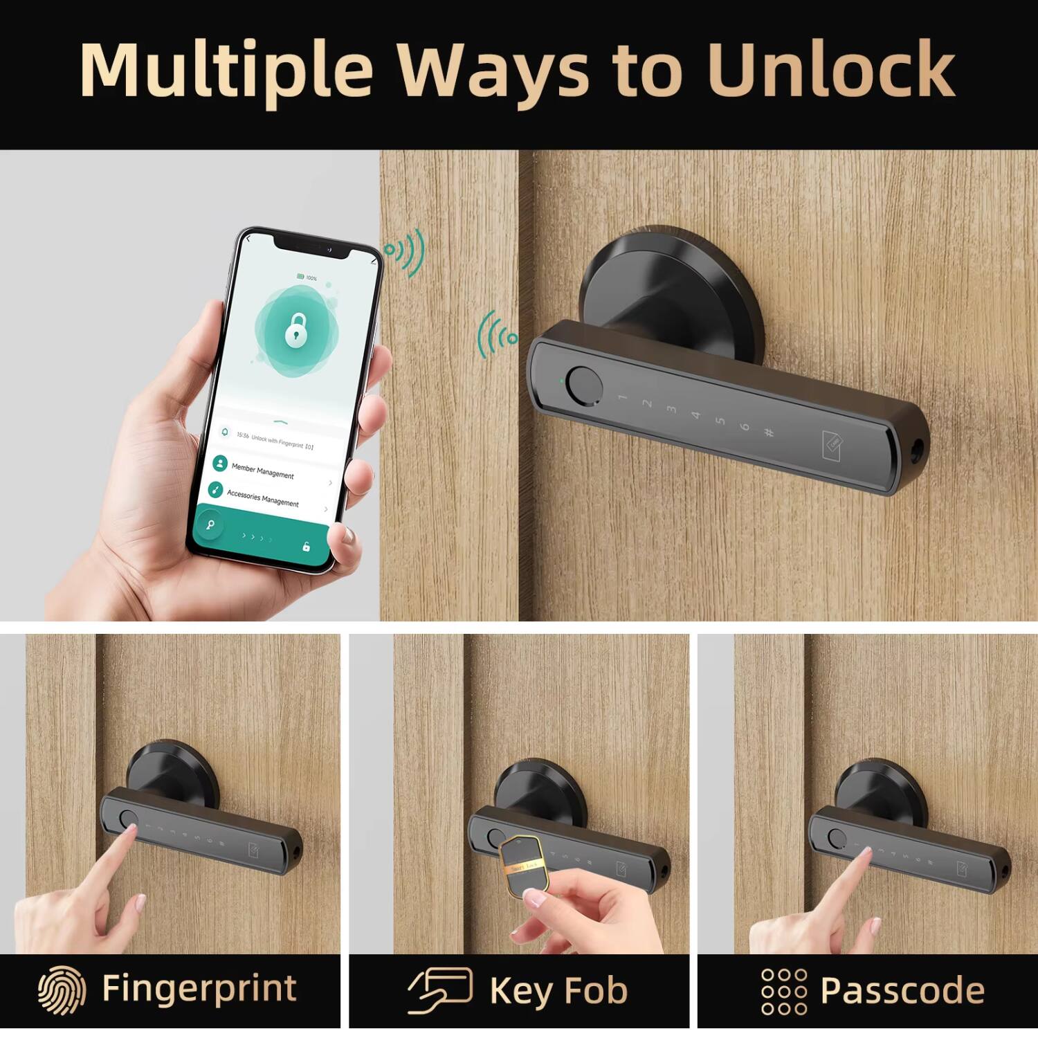 Multiple Ways to Unlock

- Fingerprint
- Key Fob
- Passcode