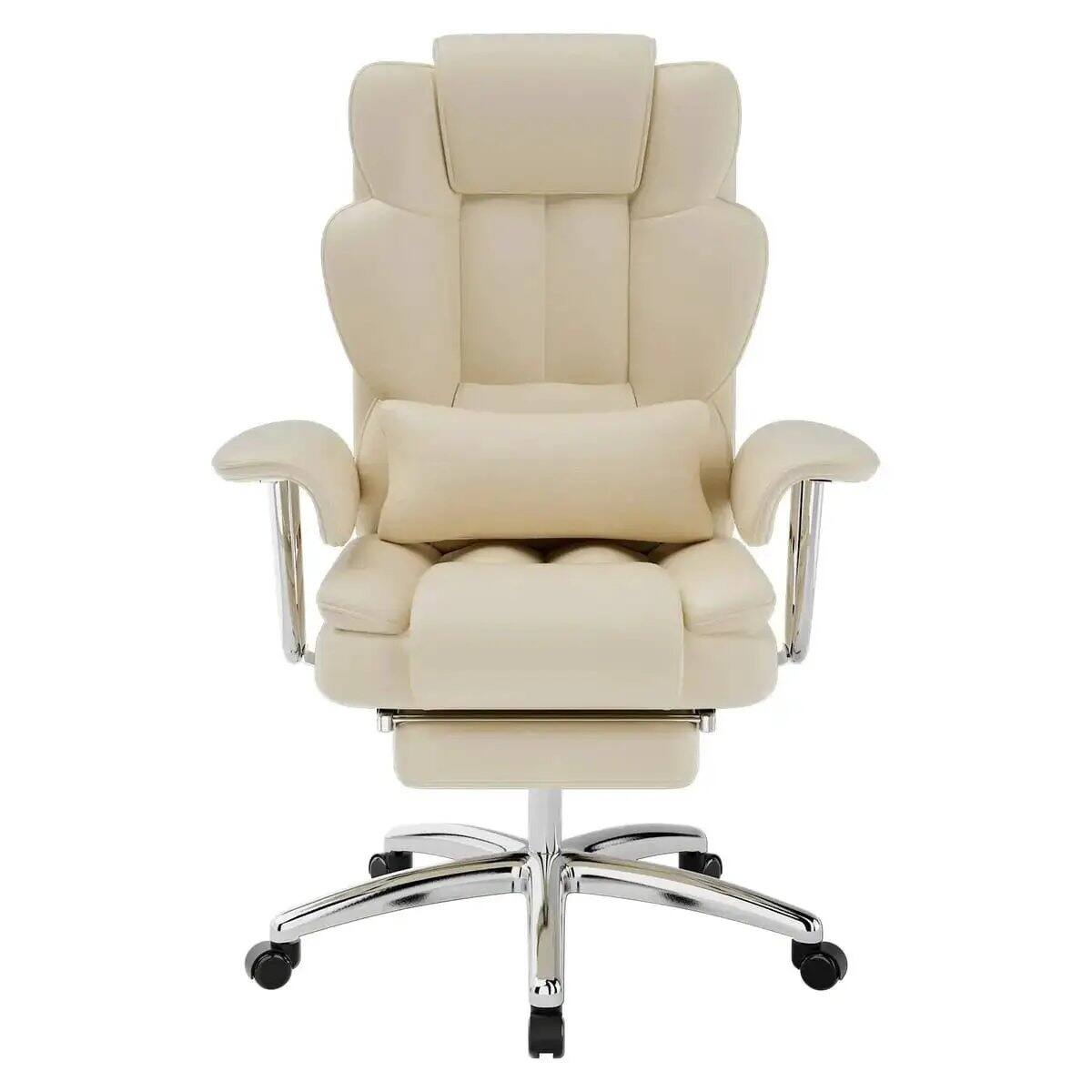 Back. Platinum-Level - Premium Big and Tall Leather Executive Office Chair with Reclining High Back - Beige.