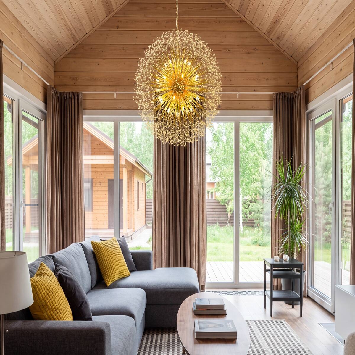 Alt View 6. Loheer - Loheer Extra Large Gold Crystal Chandelier, Modern Dandelion Firework Sputnik Light for High Ceilings.