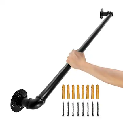 Front. VEVOR - Pipe Stair Handrail, 3FT Staircase Handrail, 440LBS Load Capacity Carbon Steel Pipe Handrail, Industrial Pipe Handrail - Black.
