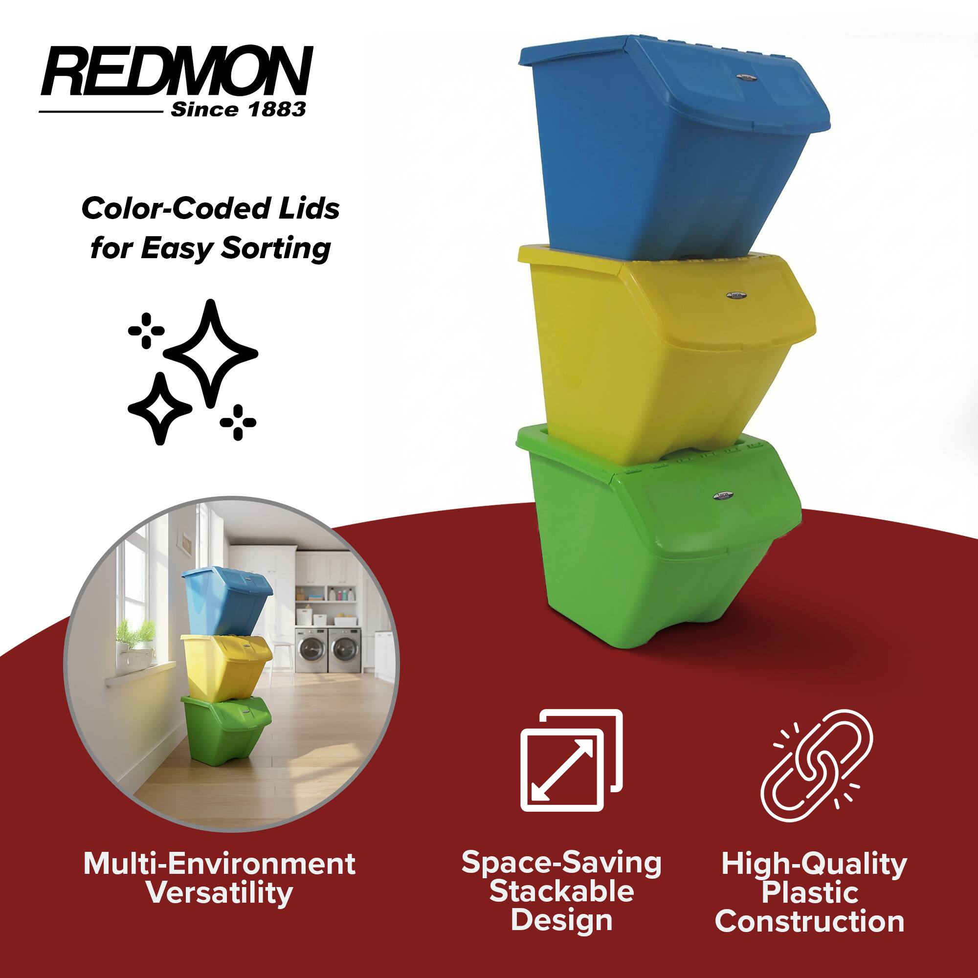 REDMON Since 1883

Color-Coded Lids for Easy Sorting

Multi-Environment Versatility

Space-Saving Stackable Design

High-Quality Plastic Construction