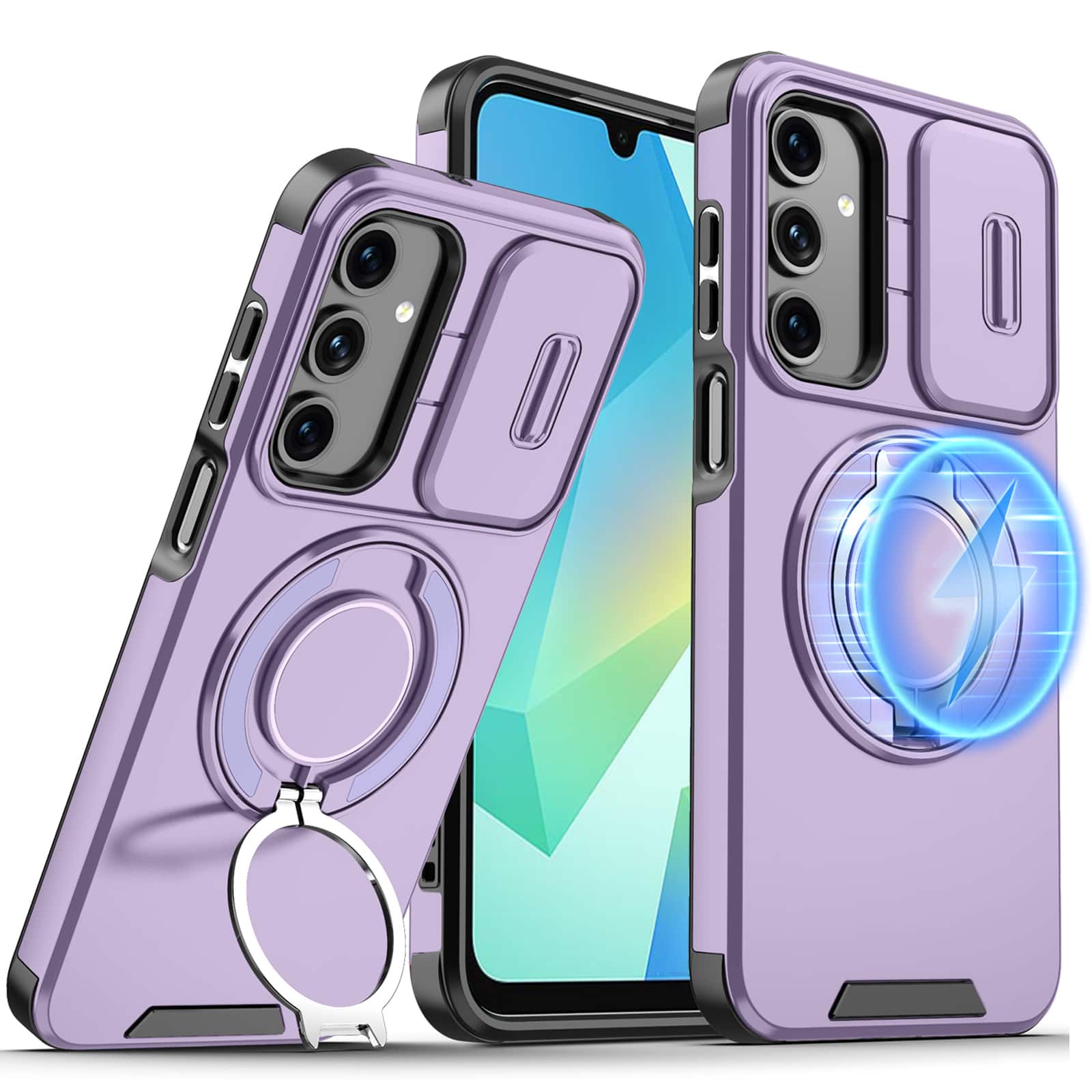 Dteck - Rugged Case for Samsung Galaxy A17 / A16 5G with Camera Sliding Cover, Shockproof Magnetic Cover with Rotate Ring Stand - Purple price history on PriceWatchPro