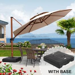PURPLE LEAF - 12 ft. Patio Octagon Outdoor Large Cantilever Umbrella Windproof Offset Heavy Duty Sun Umbrella with Base for Garden - Beige