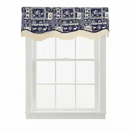 RLF Home - 100% Cotton Lakewood Trimmed Glory Lined Window Valance 50" x 17" - Navy