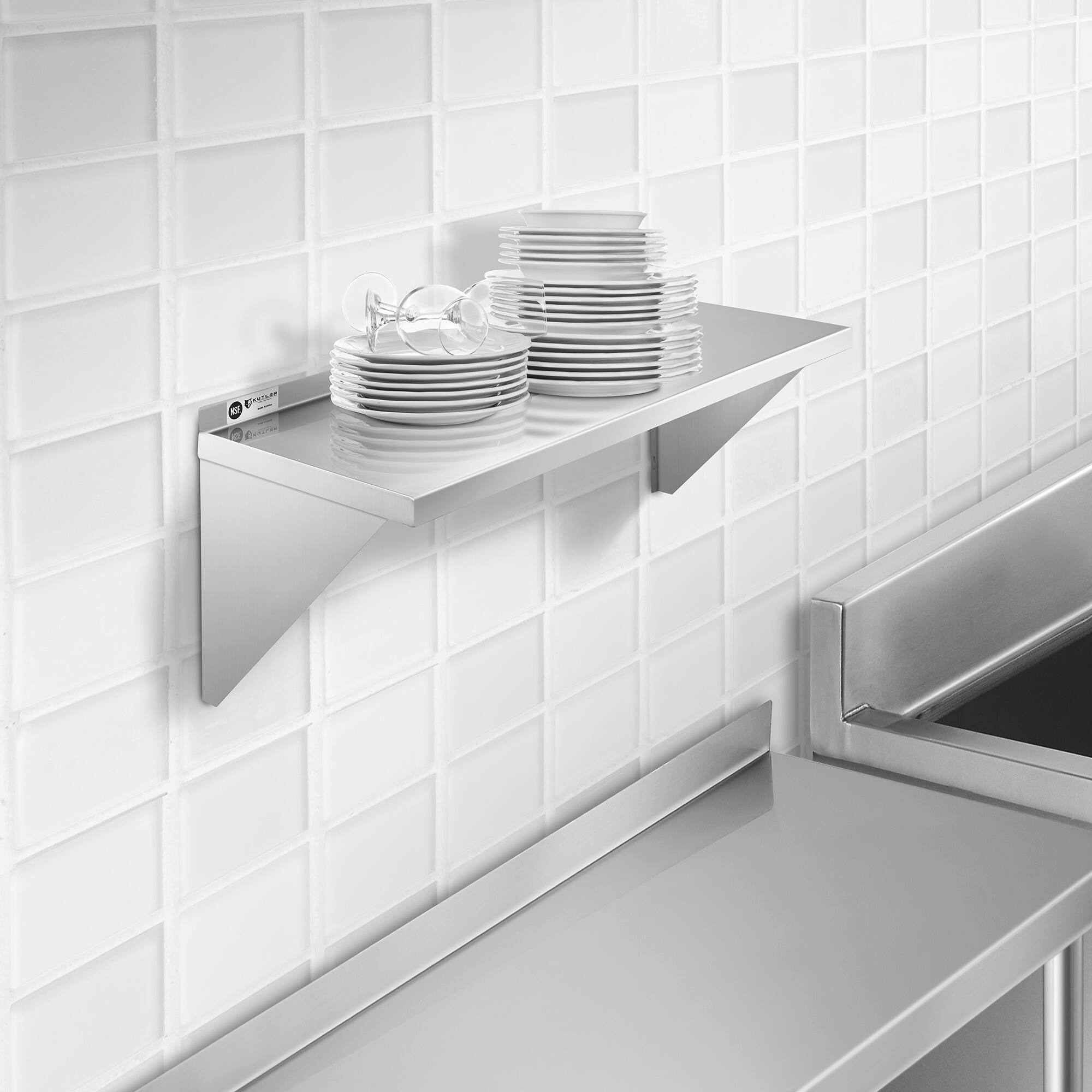 Alt View 5. KUTLER - Stainless Steel Shelf - NSF Commercial Kitchen Wall Shelving - Silver.