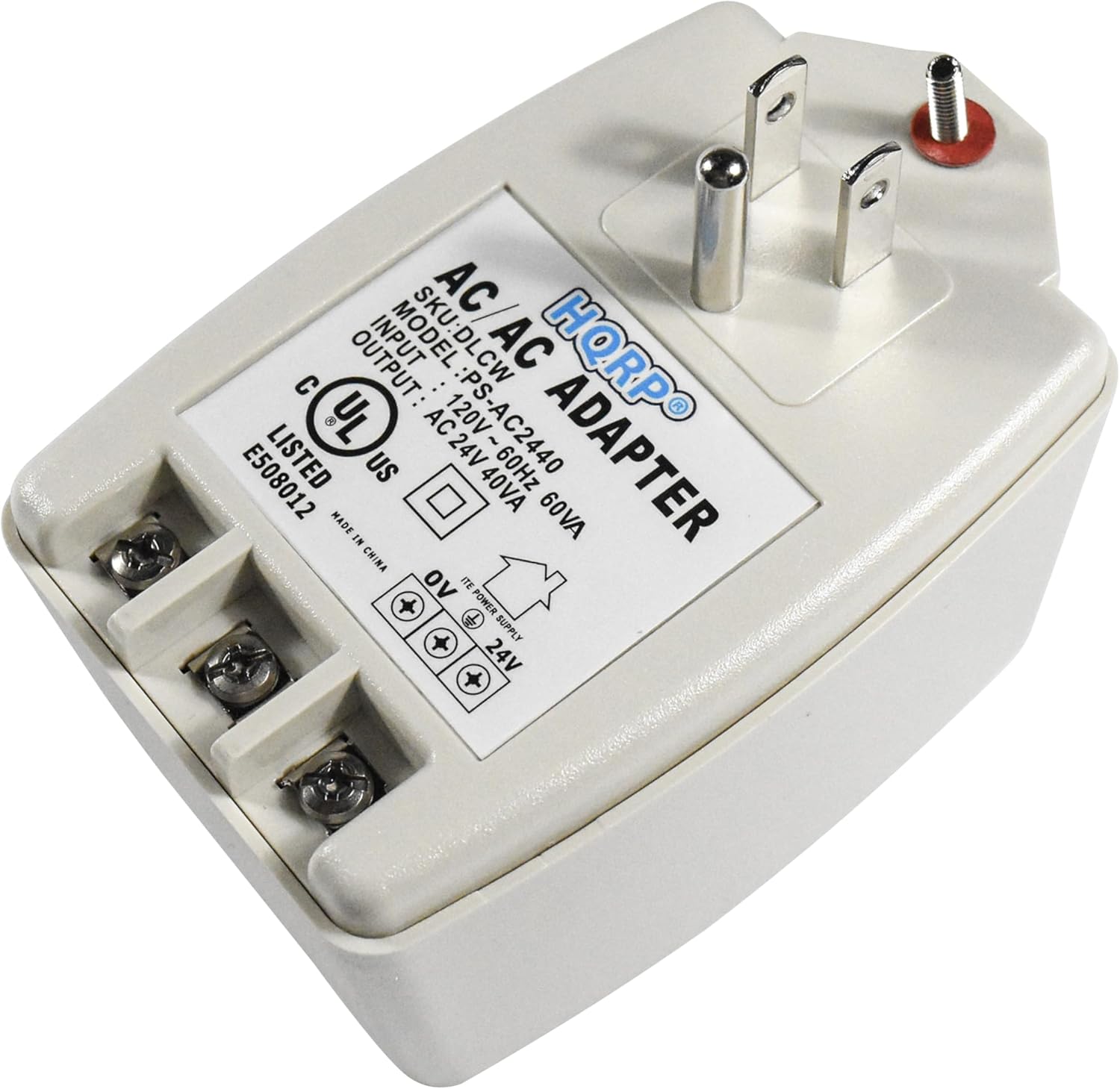 SKU AC OUTPUT: INPUT MODEL SKU: DLCW AC HQRP : YL AC24V 120V : PS-AC2440 E508012 LISTED MADE IN US 40VA 60Hz 60VA ADAPTER CHINA 24V + POWER SUPPLY +