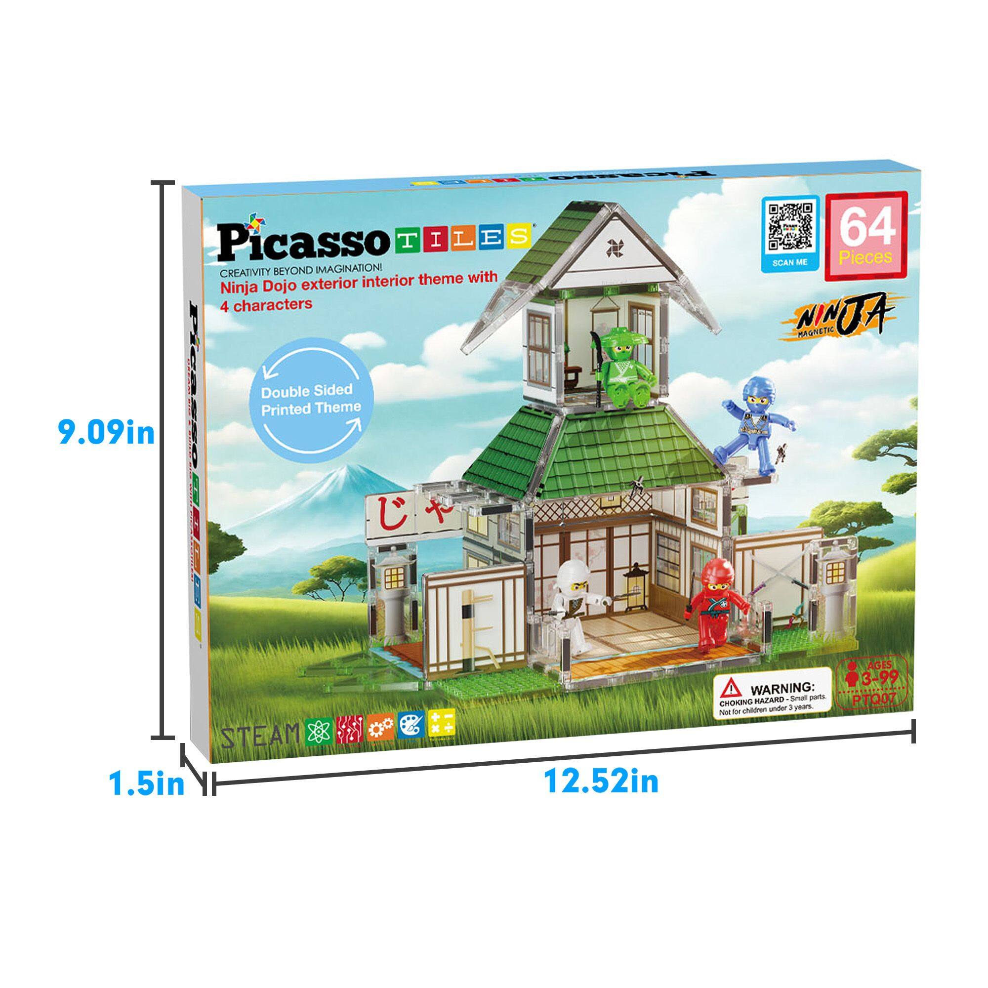 Picasso I I L E S
CREATIVITY BEYOND IMAGINATIONE
exterior interior theme with Ninja Dojo 4 characters
64 SCAN ME Pieces
NINJA MAGNETIC
9.09in
Double Sided Printed Theme
STEAM
1.5in
12.52in
AGES 3-99
WARNING: CHOKING HAZARD: Small parts
PTQ07
CHOKEVOL chatren under 1 -