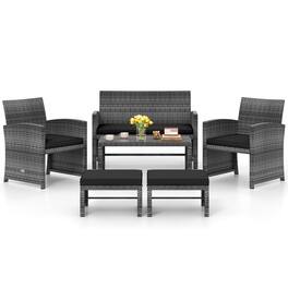 Costway - 6PCS Patio Furniture Set Outdoor Sectional Conversation PE Rattan Sofa Set - Mix Brown,Black
