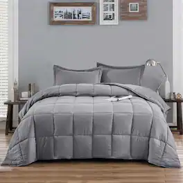 Hivvago - King Size Grey 3 Piece Microfiber Reversible Comforter Set - Gray