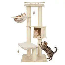 Gymax - Cat Tree Multi-level Cat Climbing Tower w/Top Perch & Condo Space Capsule - Beige