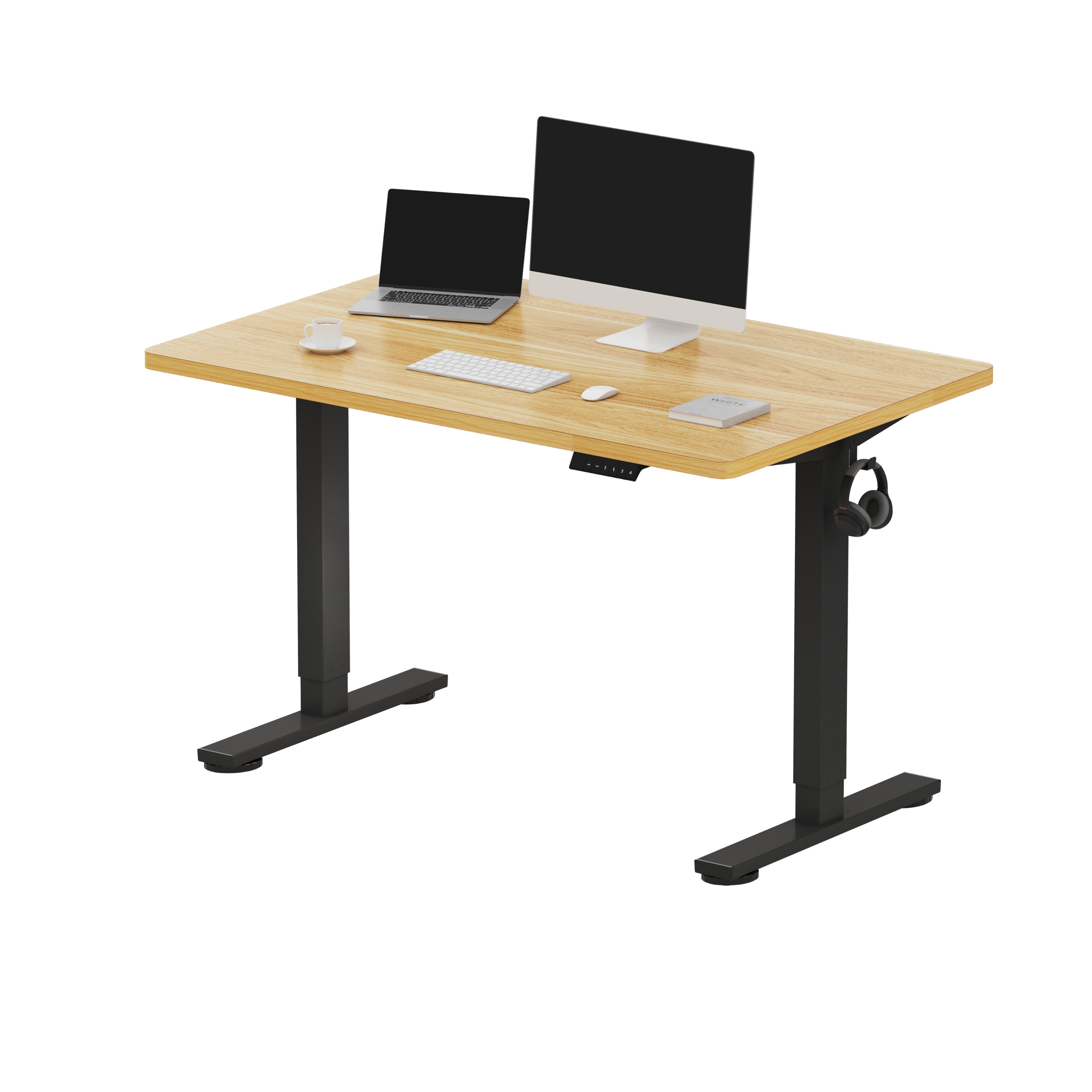 FlexiSpot - E2 48''W x 30''D Electric Adjustable Standing Desk Chipboard, /Black - Maple