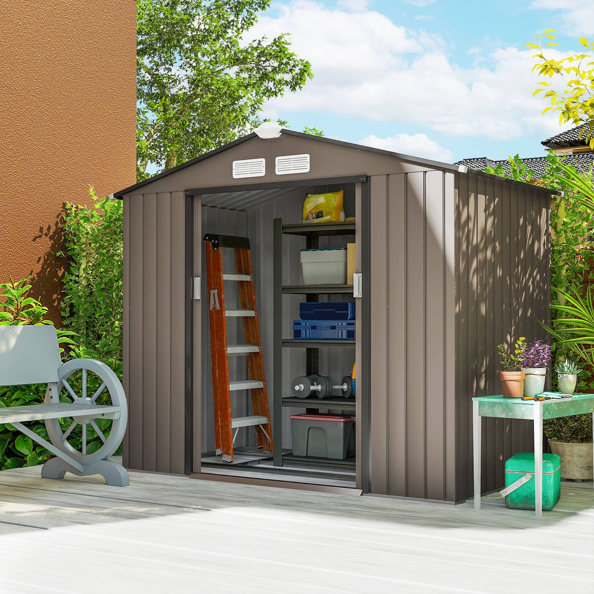 Alt View 1. Outsunny - x 4' Outdoor Storage Shed.