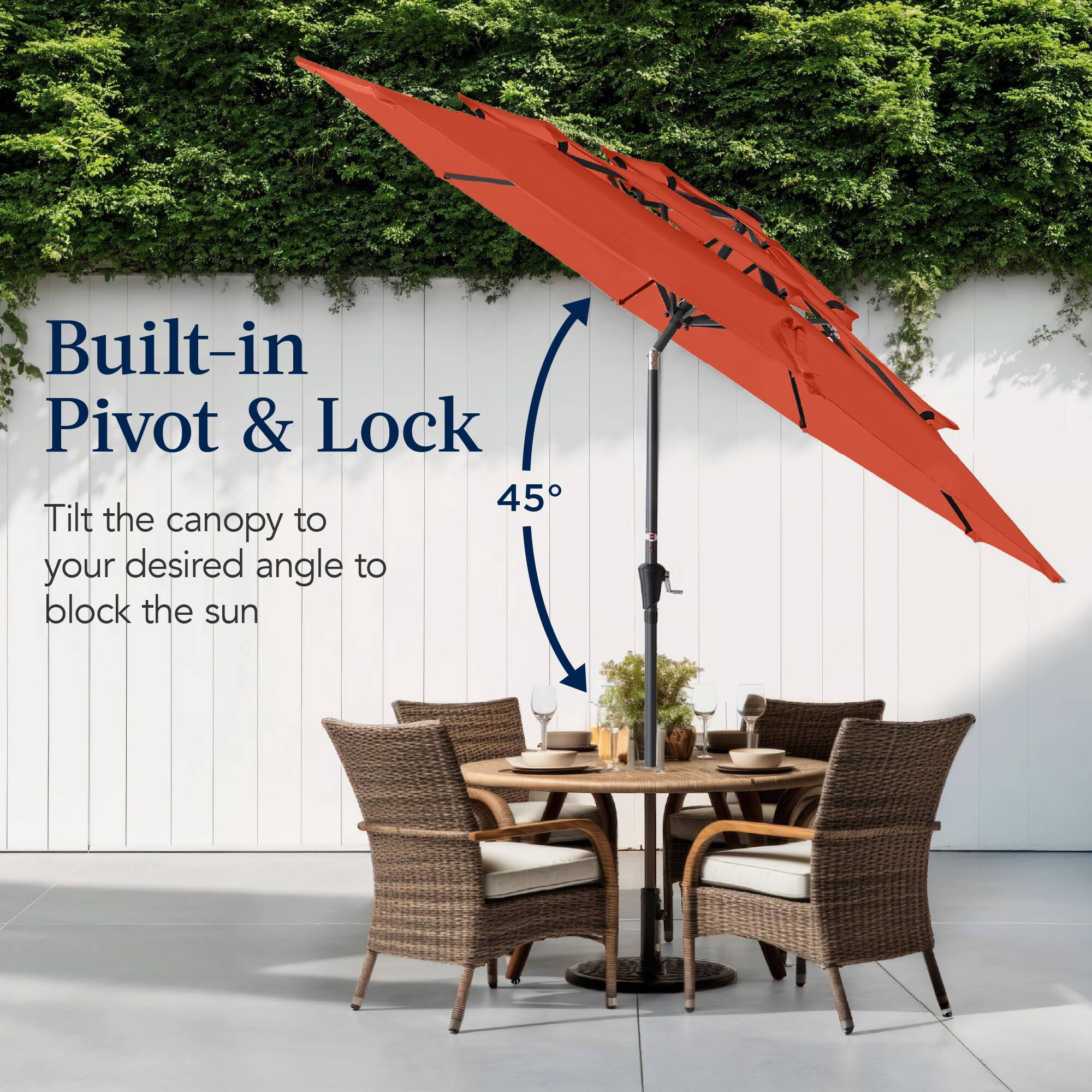 Built-in Pivot & Lock

Tilt the canopy to your desired angle to block the sun.