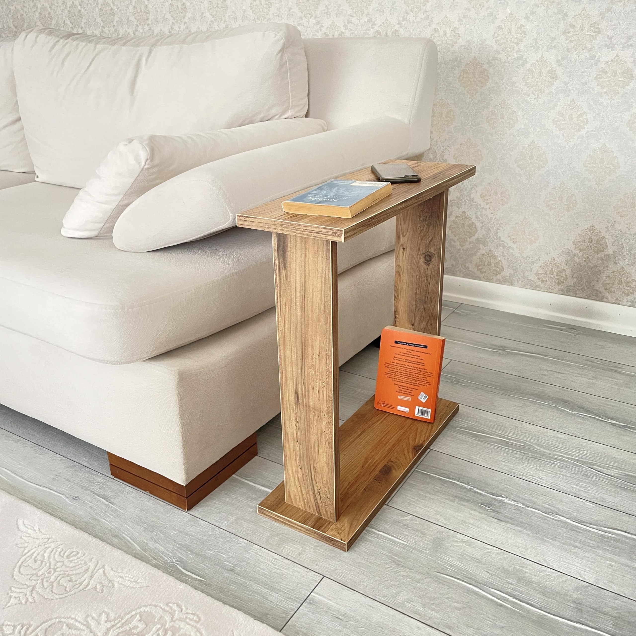 Alt View 6. Fabibe - Very Narrow Side Table for Living Room,  Small Apartment Space Between Chairs Skinny Table for Recliner, Couch,... - White Marble.