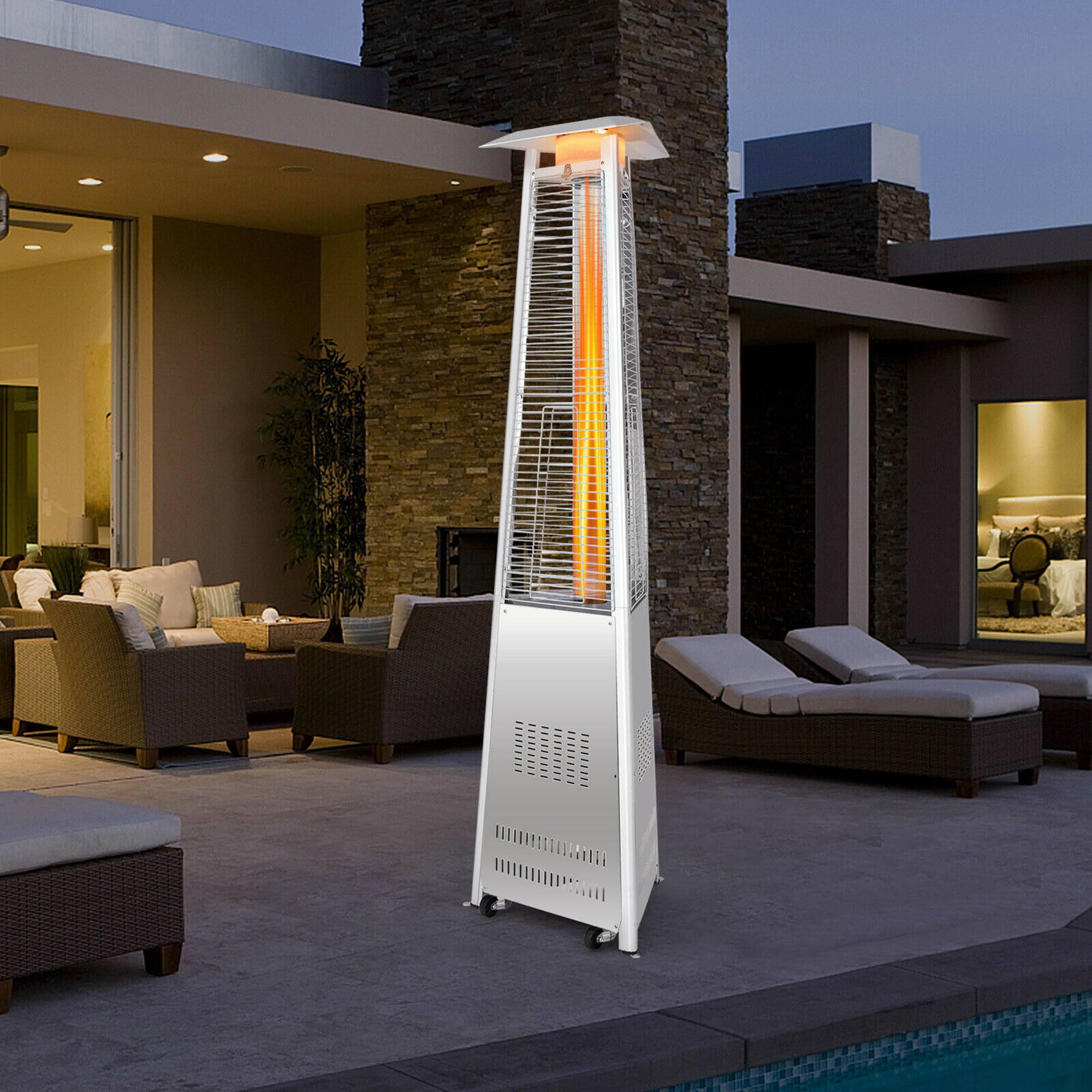 Alt View 1. Costway - Costway 42,000 BTU Stainless Steel Pyramid Patio Heater Glass Tube Flame W/ Wheels - Silver.