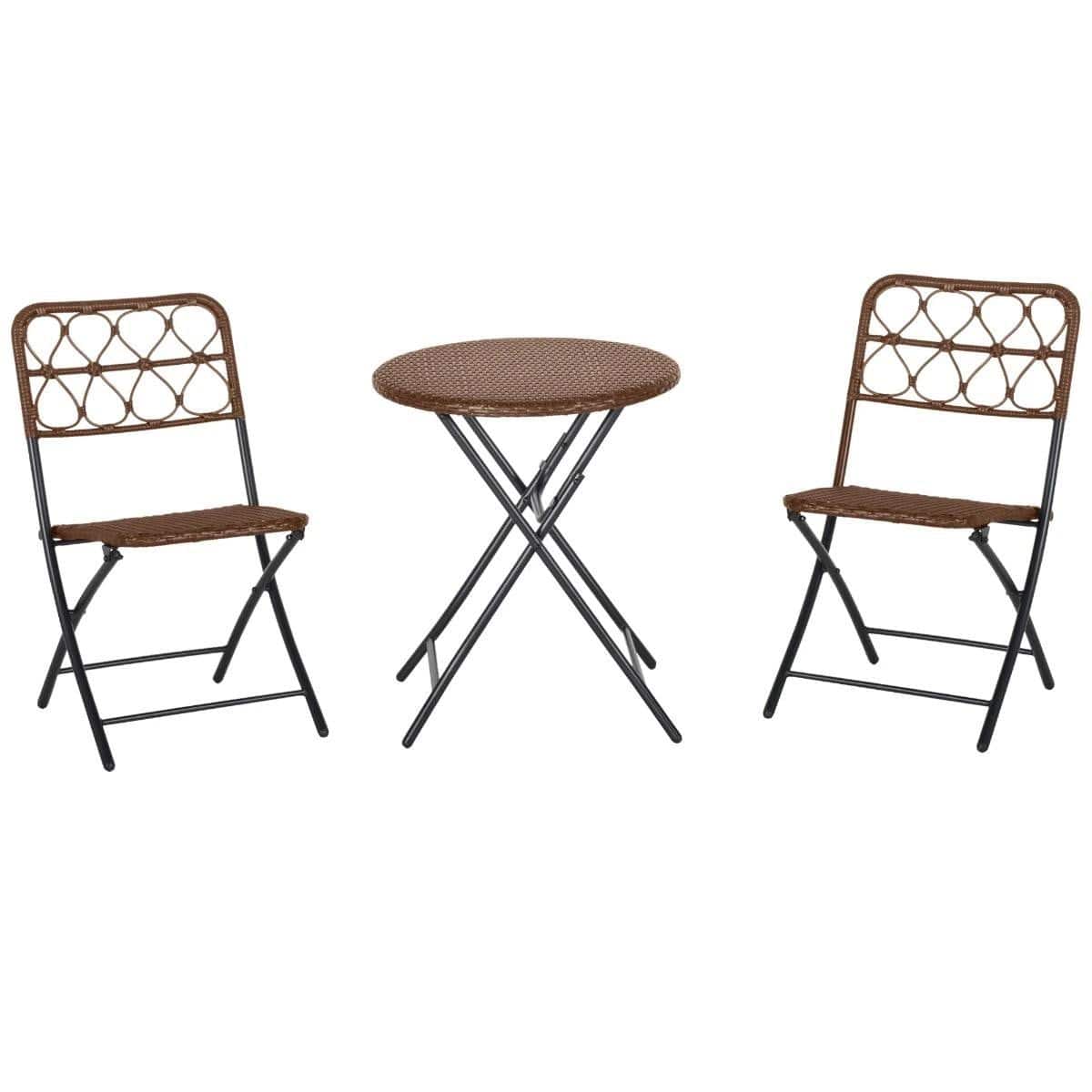 Resenkos - 3PC Rattan Wicker Bistro Set, Two Chairs And A Center Table, Foldable - Brown