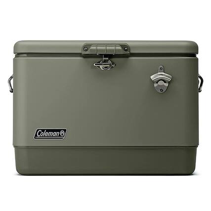 Front. Coleman - Coleman Reunion 54-Quart Ice Chest Stainless Steel Belted Matte Cooler, Sage - Sage.