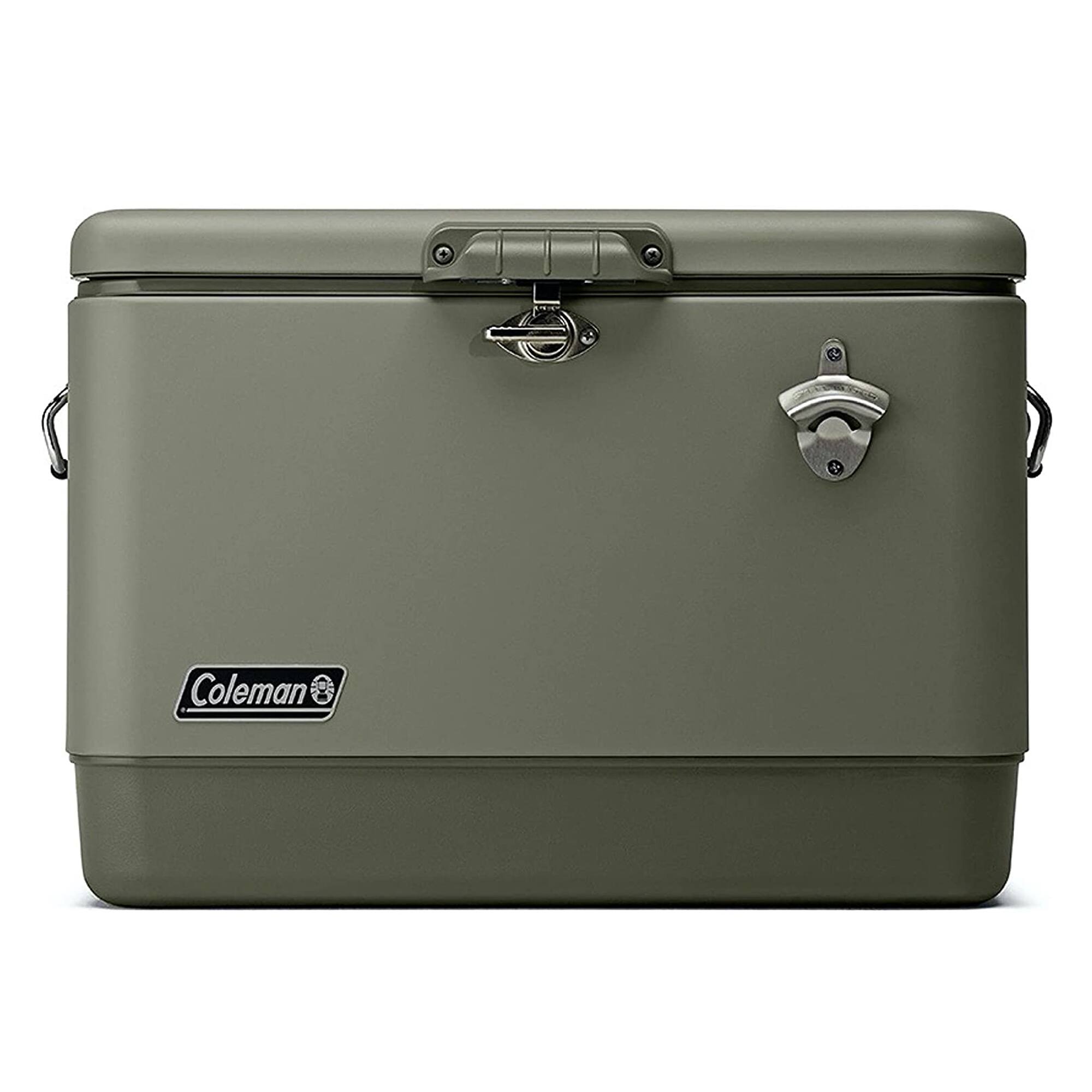 Front. Coleman - Coleman Reunion 54-Quart Ice Chest Stainless Steel Belted Matte Cooler, Sage - Sage.