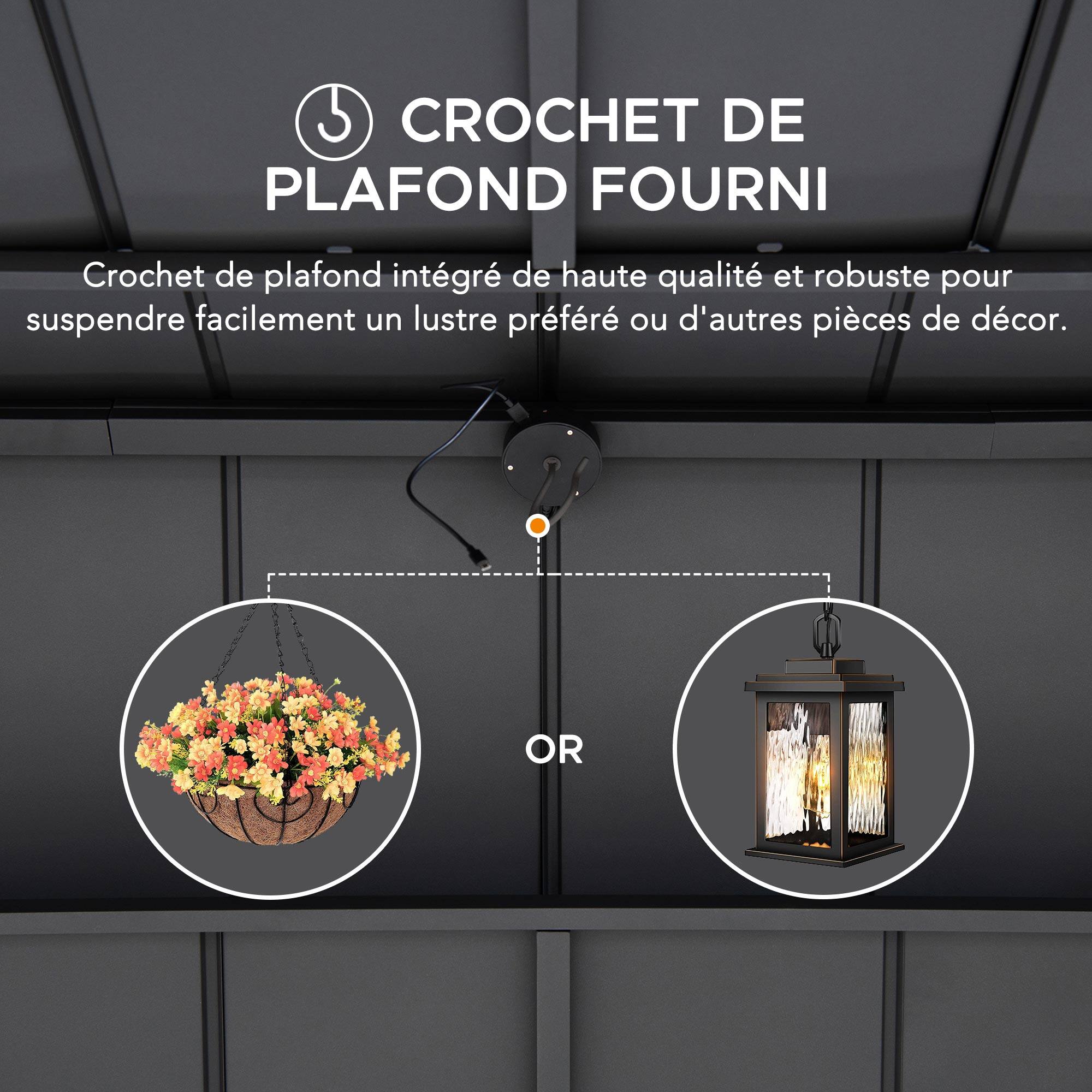 5 CROCHET DE PLAFOND FOURNI  
Crochet de plafond intégré de haute qualité et robuste pour suspendre facilement un lustre préféré ou d'autres pièces de décor.