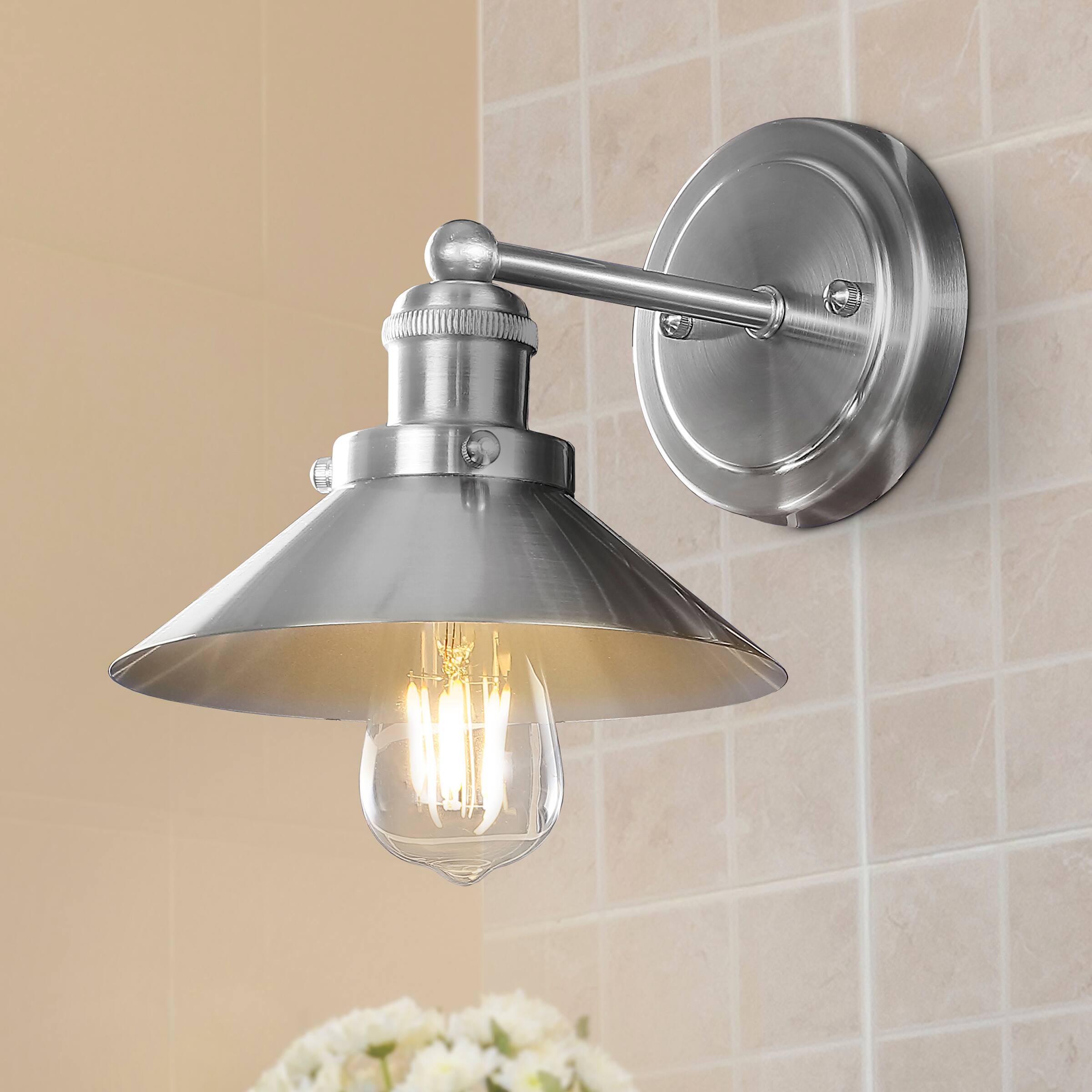 Alt View 1. Jonathan Y - July 7.88" 1-Light Industrial Farmhouse Metal Vanity Light, Nickel - Nickel.