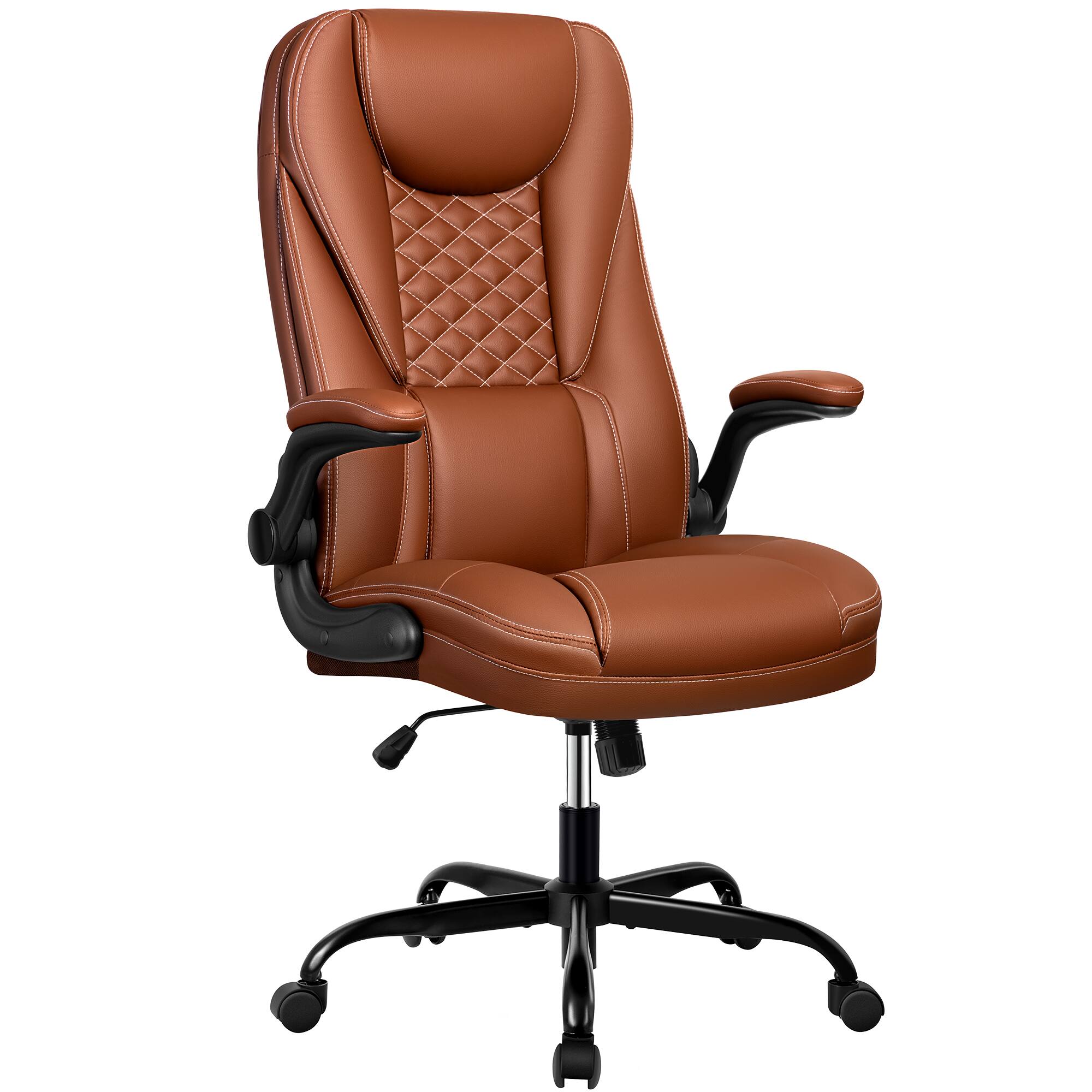 Alt View 5. KERDOM - Ergonomic PU Leather Chair with Flip-Up Arms, Executive Manager Chair, High Back Home Office Desk Chair Computer Chair - Brown.