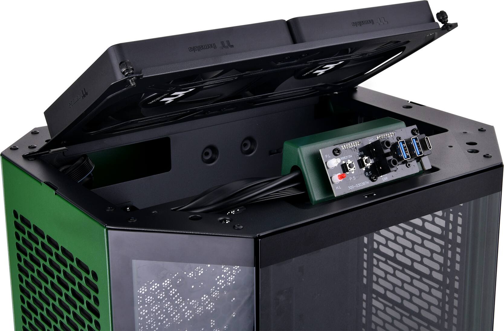 The text on the image reads "thermalike L thermattake LL 2 P.L SU 1 2010 8883154 in MIC E T1 R.S P.S C H.L 300-030387H EAR." It is not possible to group or correct this text without more context or information about the image or the intended purpose of the text.