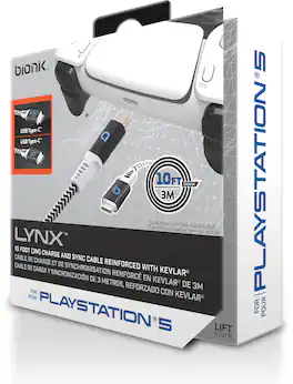 Bionik - Playstation 5 Lynx - USB-C Woven Charge Cable - 10 feet (White) - Multicolor