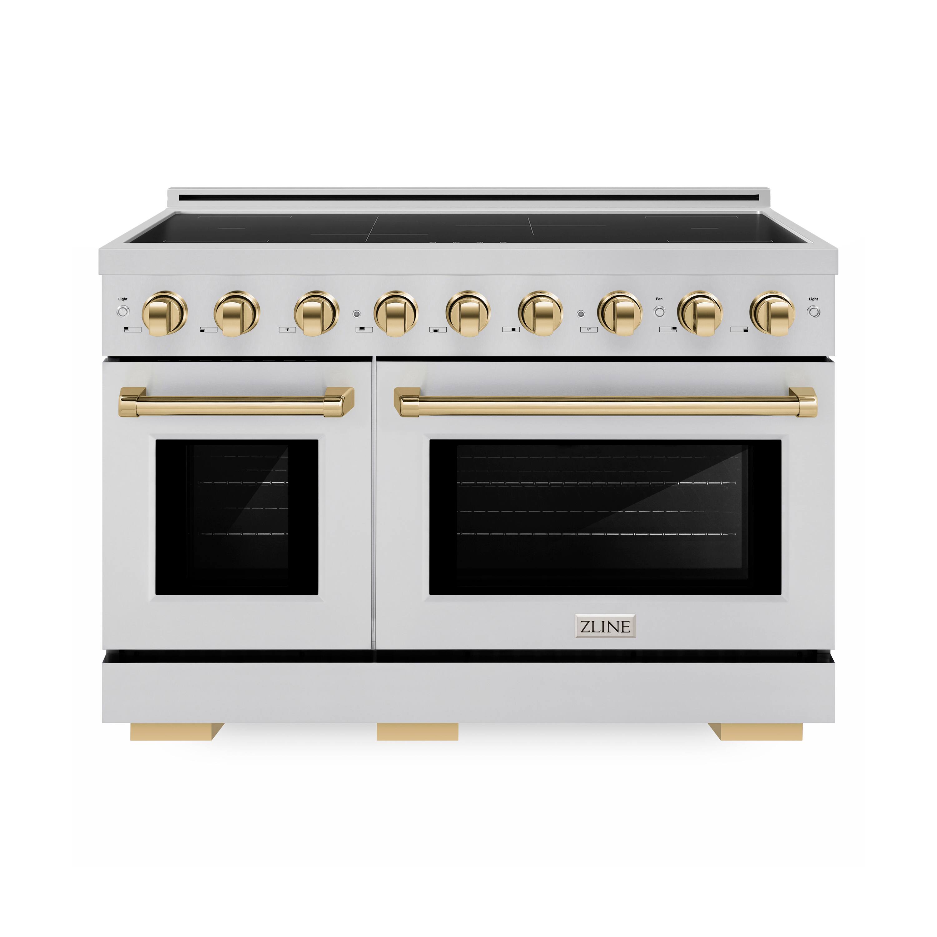 Front. ZLINE - Autograph 48 in. 6.7 cu. ft. Paramount Freestanding Induction Range with 7 Element Cooktop & Polished Gold Accents - Stainless Steel.