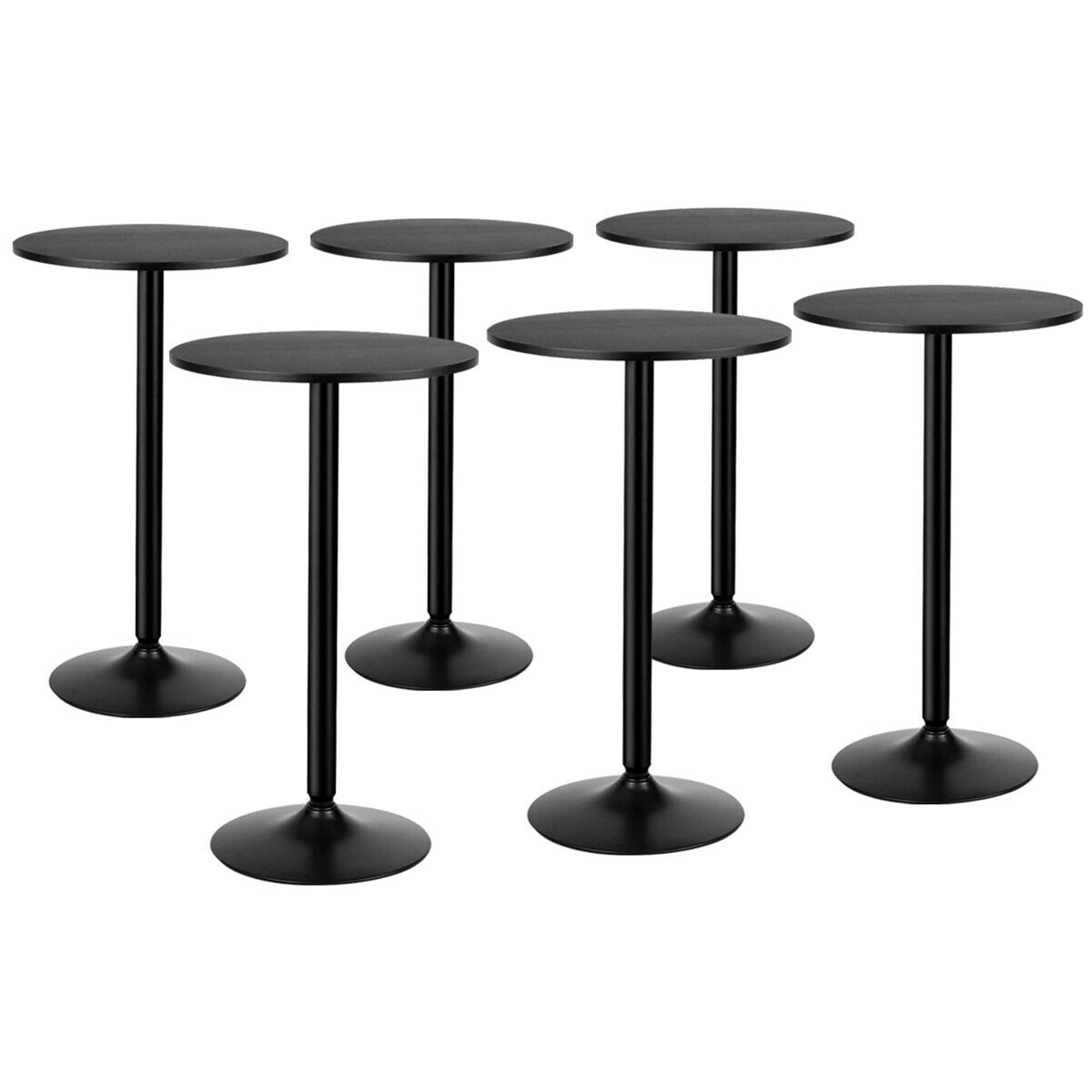 Gymax - 6 PCS Round Pub Table 24'' Bistro Bar Cocktail Table w/Metal Base - Black