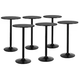 Gymax - 6 PCS Round Pub Table 24'' Bistro Bar Cocktail Table w/Metal Base - Black