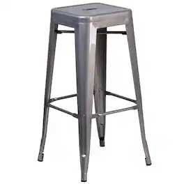 Flash Furniture - Lincoln 30'' High Backless Silver Antique Finish with Clear Coat Metal Indoor Barstool with Square Seat - Gray