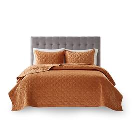 Gracie Mills - Gayle 3-Piece Casual Geometric Velvet Quilt Set - Rust