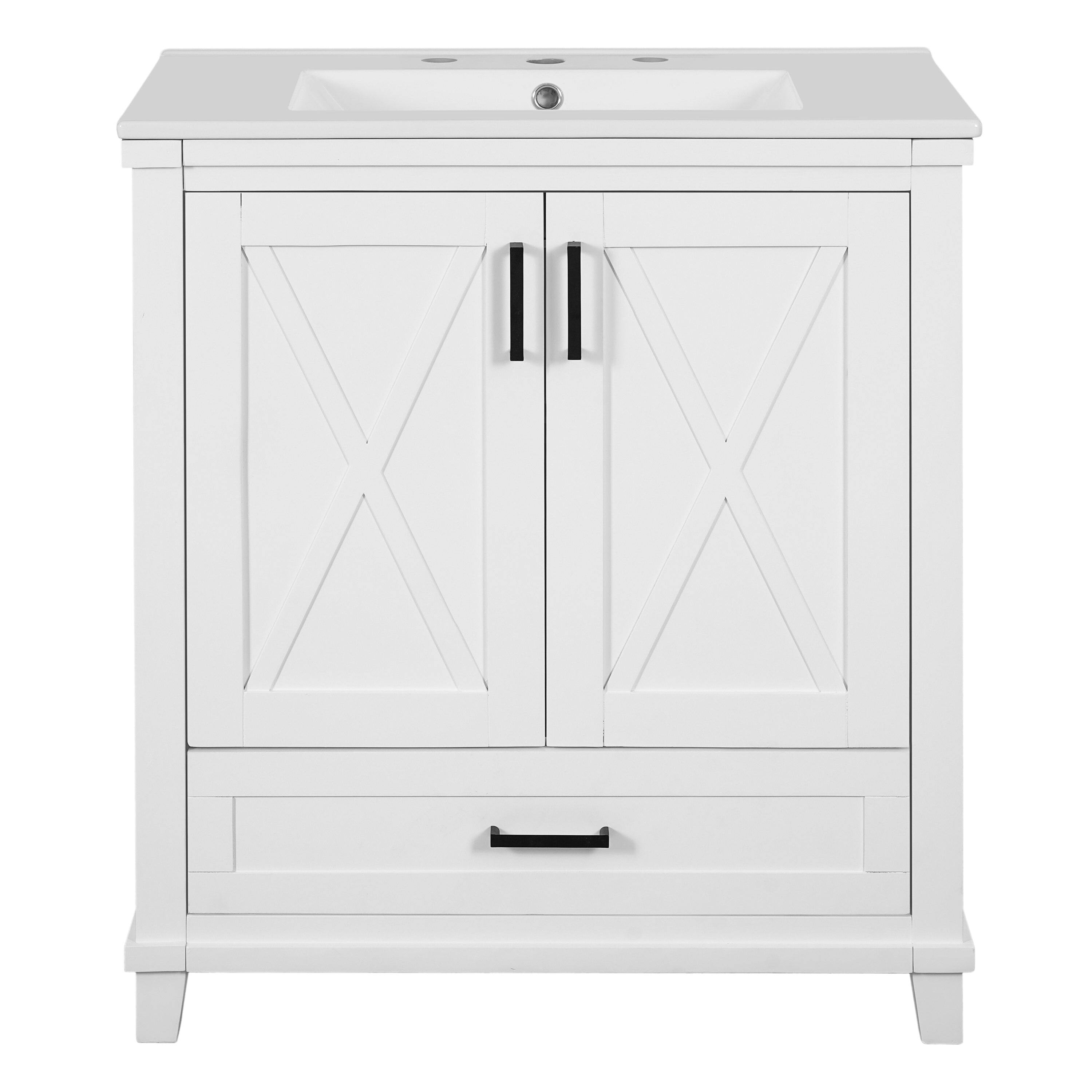 Alt View 10. Boyel Living - 30 Inch Bathroom Vanity with Ceramic Sink Solid Wood Frame MDF 2 Soft Close Doors 1 Drawer Dual Storage Shelves - White.
