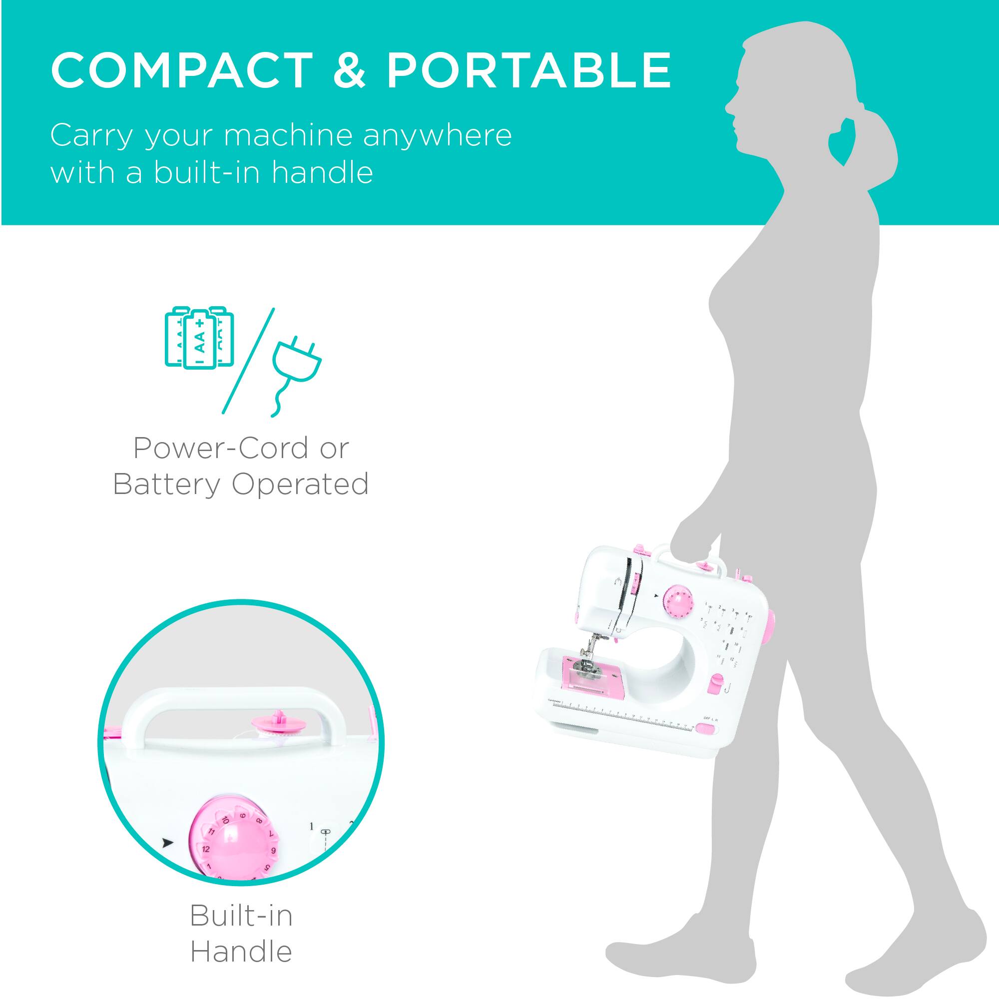 COMPACT & PORTABLE  
Carry your machine anywhere with a built-in handle  

Power-Cord or Battery Operated  

Built-in Handle