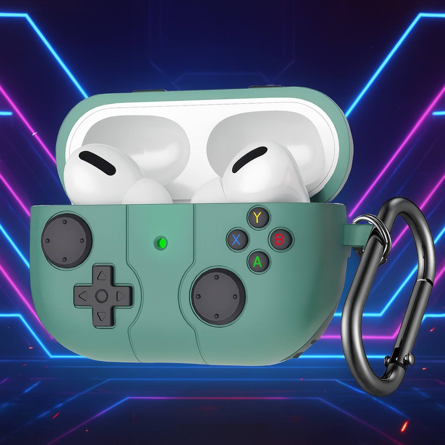 Angle. SaharaCase - Apple Airpods Pro 3 Silicone Case | Shock Absorbing | Premium Clip | Inspire Series - Cactus Green.