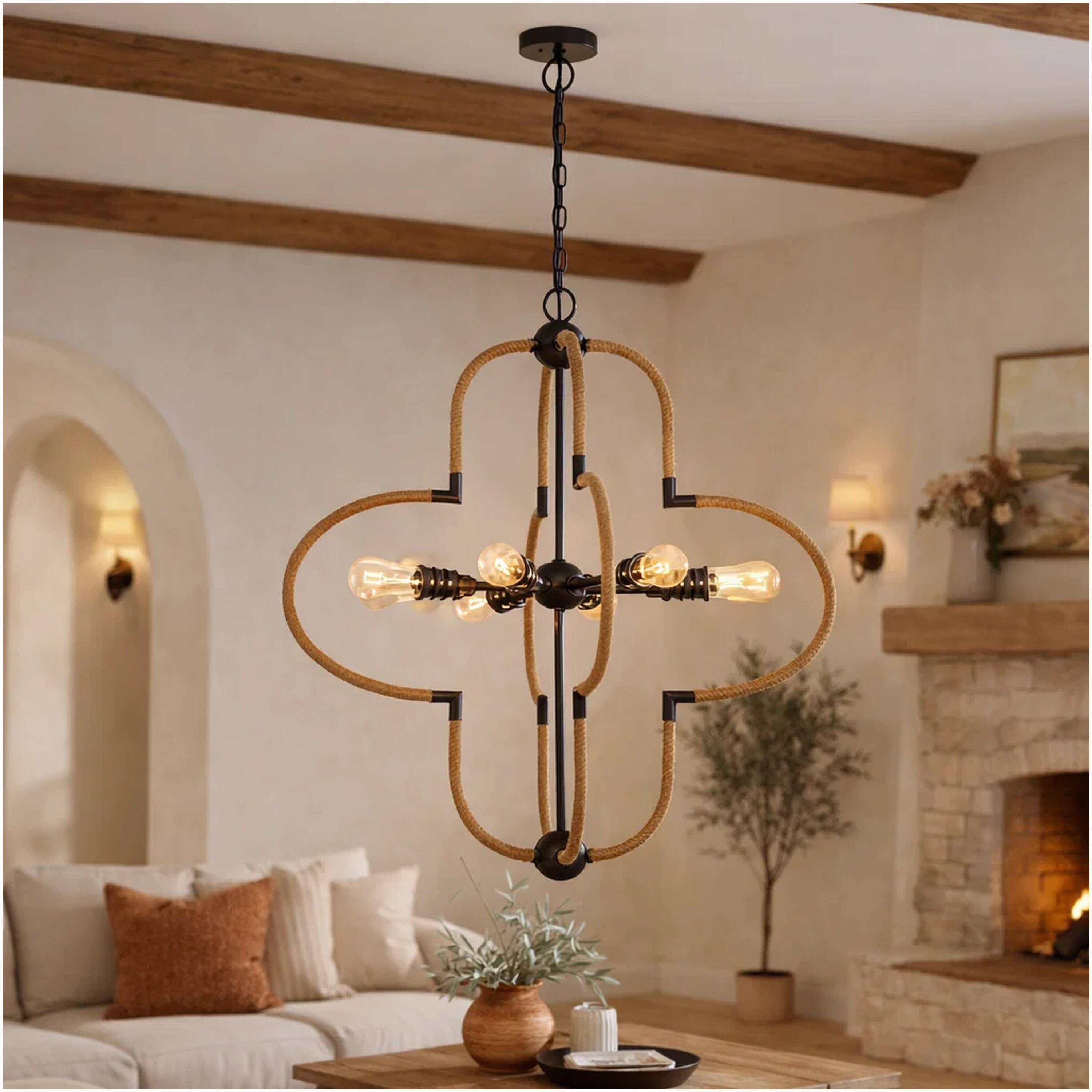 Alt View 4. Manhattan Lane - Gemo 36 Inch Chandelier, Crossed Clover Design - Brown, Black, Brass.