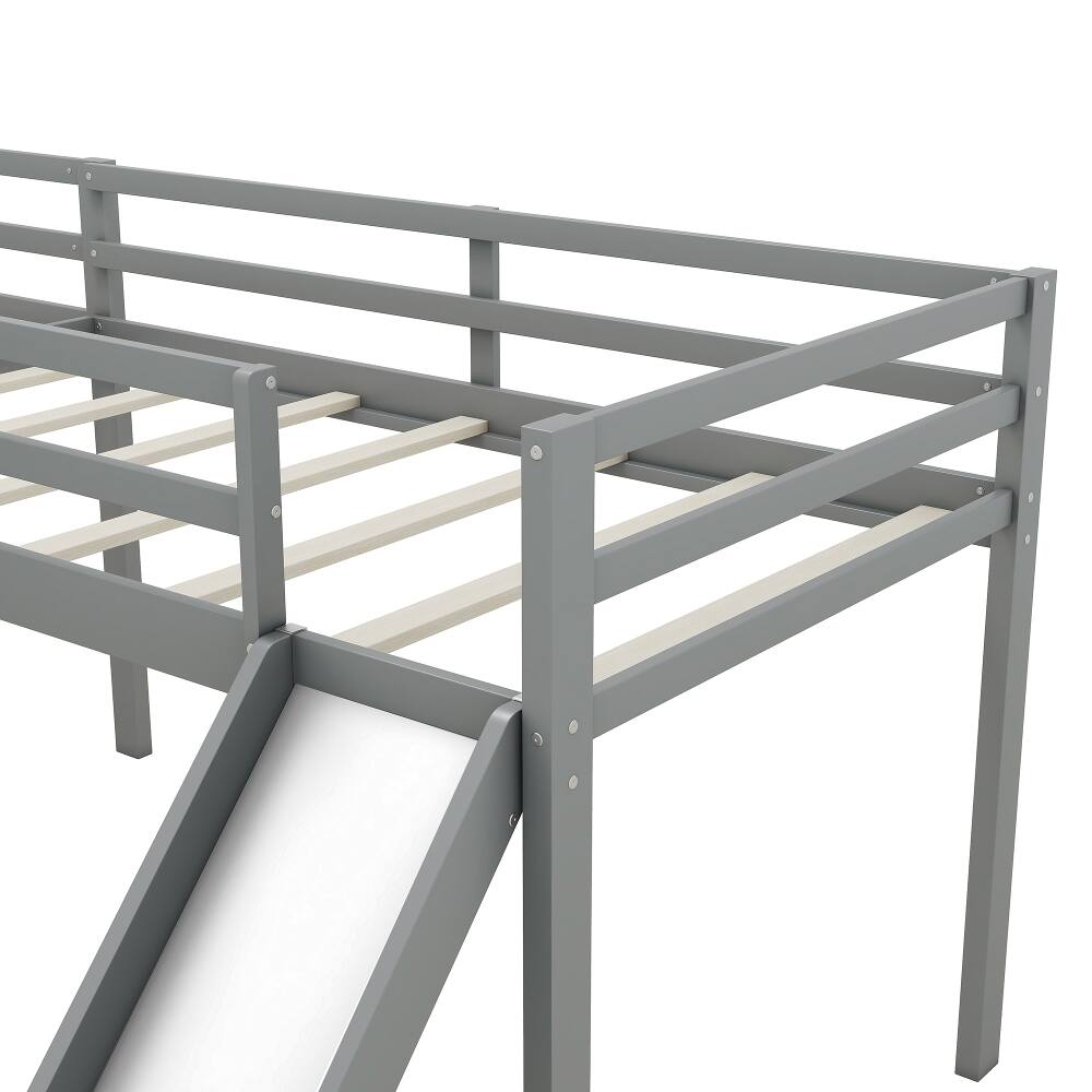 Alt View 8. Loheer - Loheer L-Shaped Twin Loft Bed with Slide and Ladder, Corner Loft Bed Frame for Kids, Solid Pine Wood, Gray - Gray.