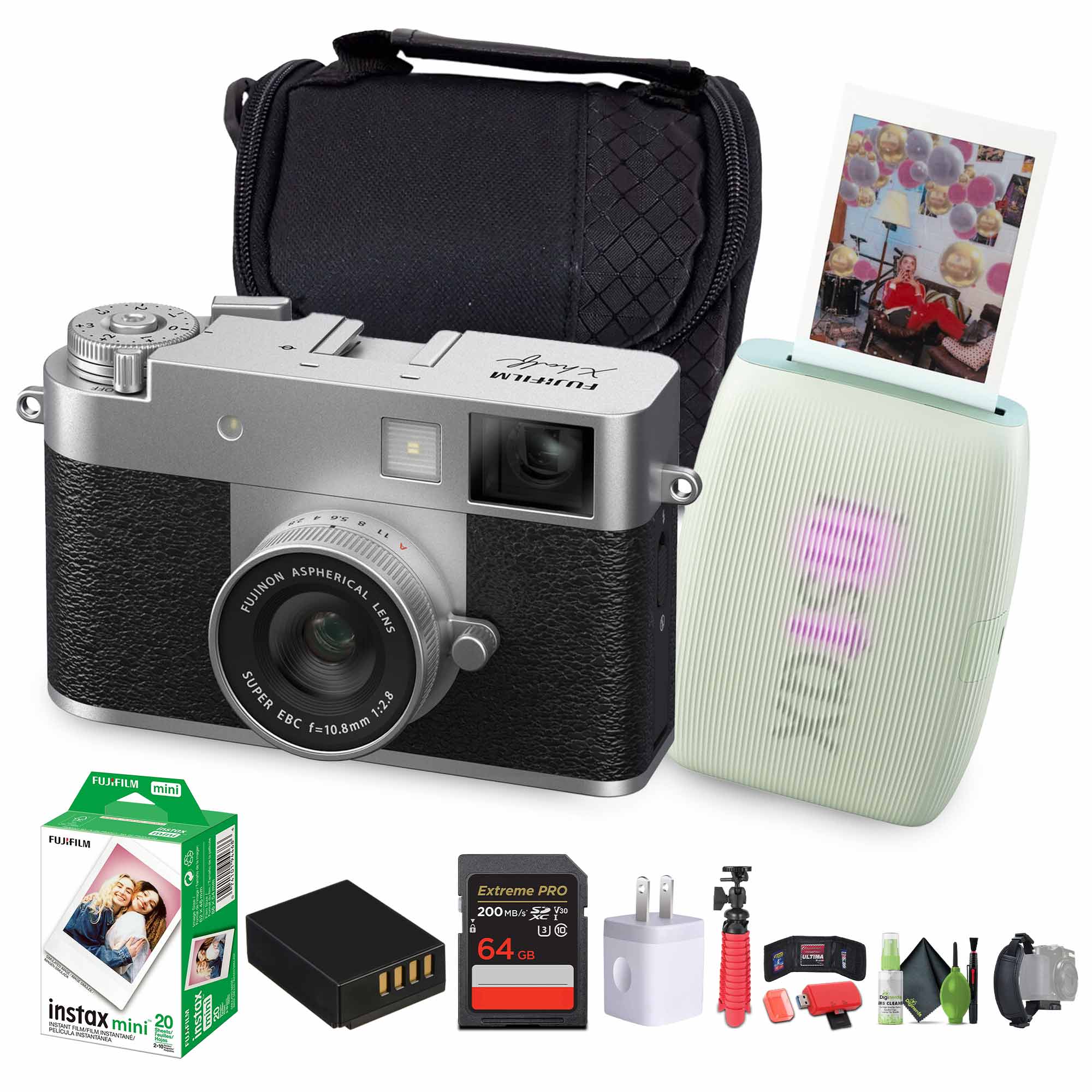 Fujifilm - X Digital Camera , MINI LINK 3 Smartphone Printer(Sage Green) - Silver