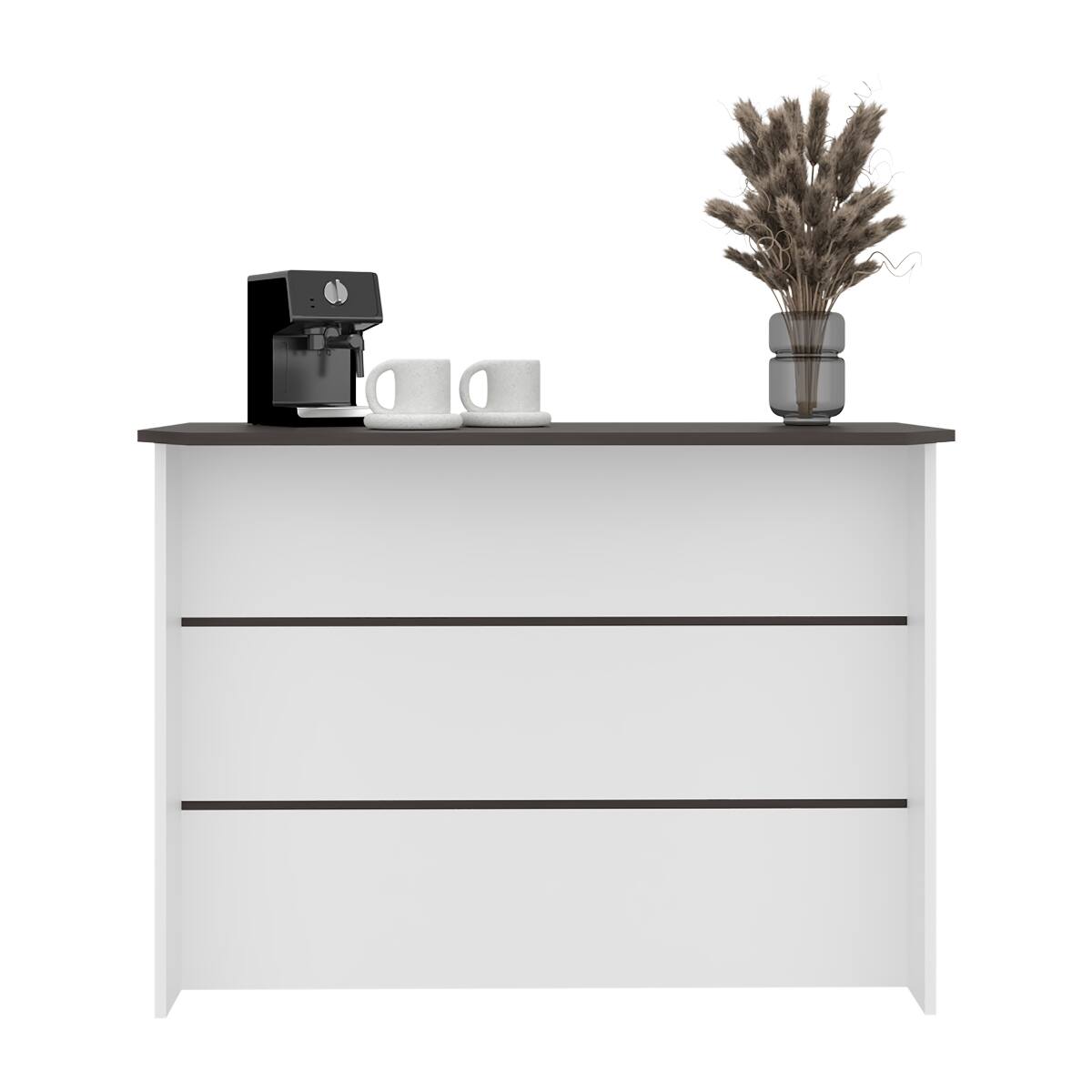 Alt View 1. Loheer - Loheer 47 Inch Wide Kitchen Prep Table, White and Dark Walnut Kitchen Island with Three Open Shelves - White and Dark Walnut.