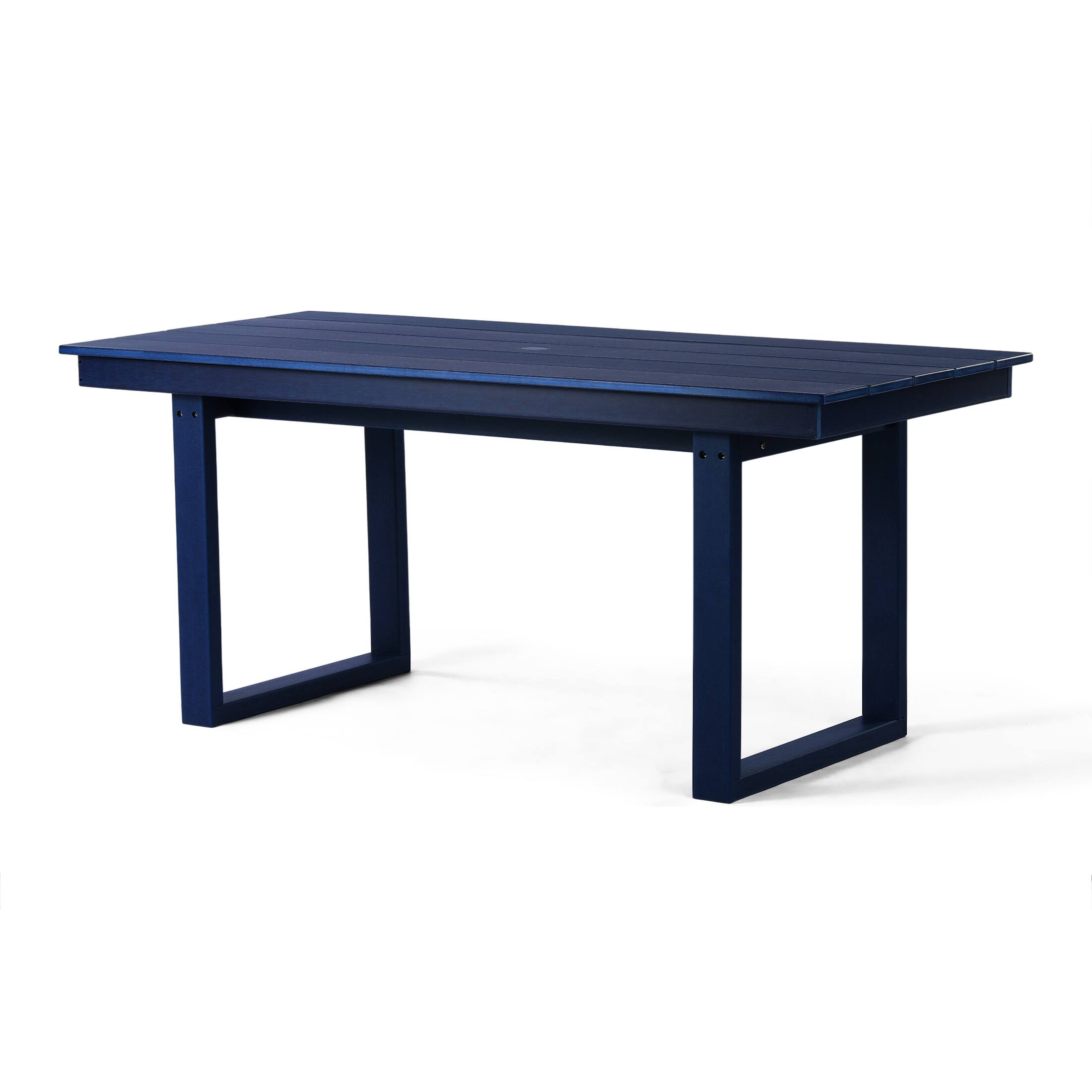 Left. WestinTrends - WestinTrends Paloma 68" Outdoor HDPE Modern Rectangular Patio Dining Table With Umbrella Hole - Navy Blue.