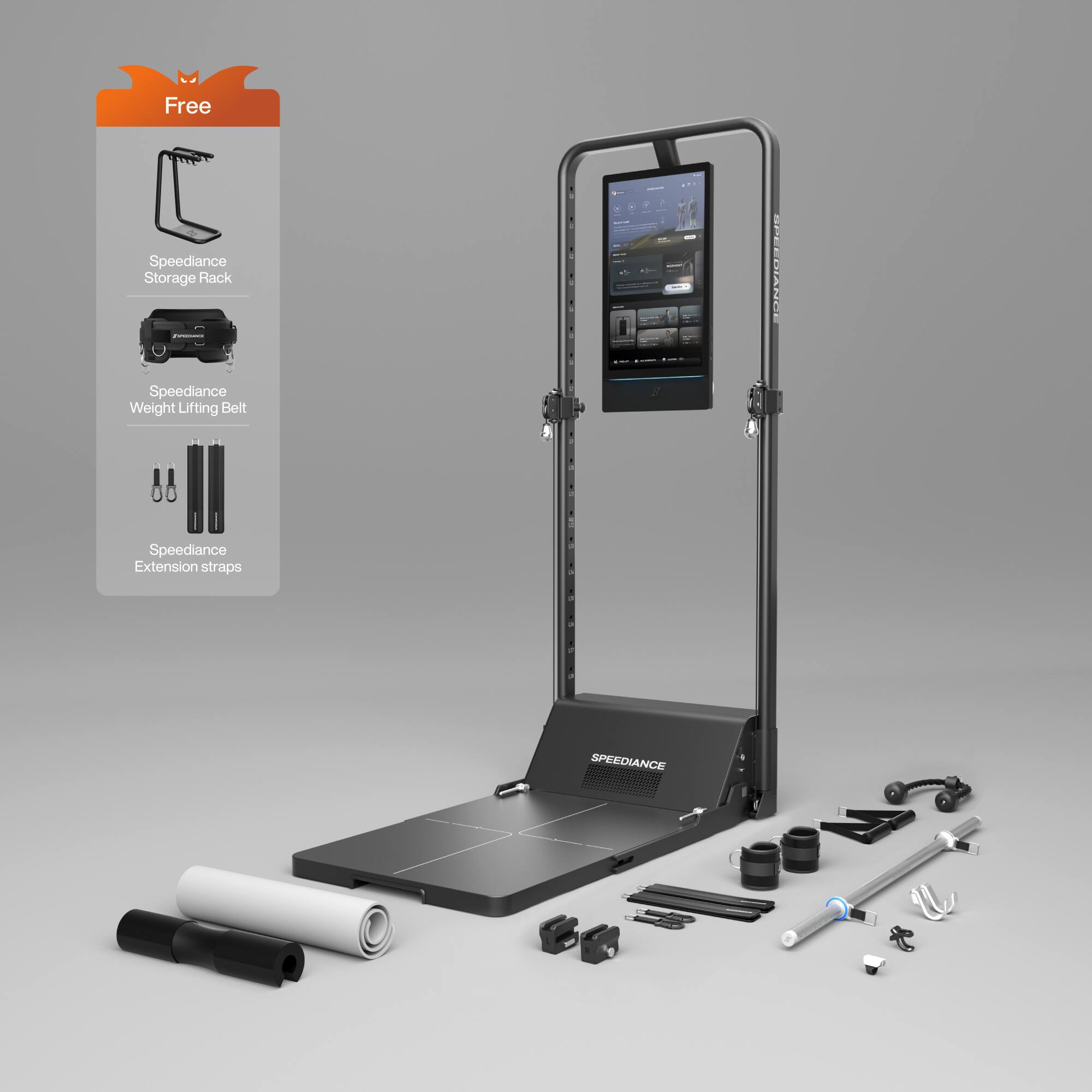Free Speediance Storage Rack  
FINIS Speediance Weight Lifting Belt  
Speediance Extension straps  
SPEEDIANCE