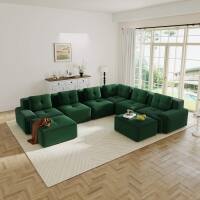 Front. Roomtec - Modular Sectional Sofafor Living Room 6Seater Corner Sofa Big Comfy Corduroy V Shaped Couch with 2 Movable - Green.