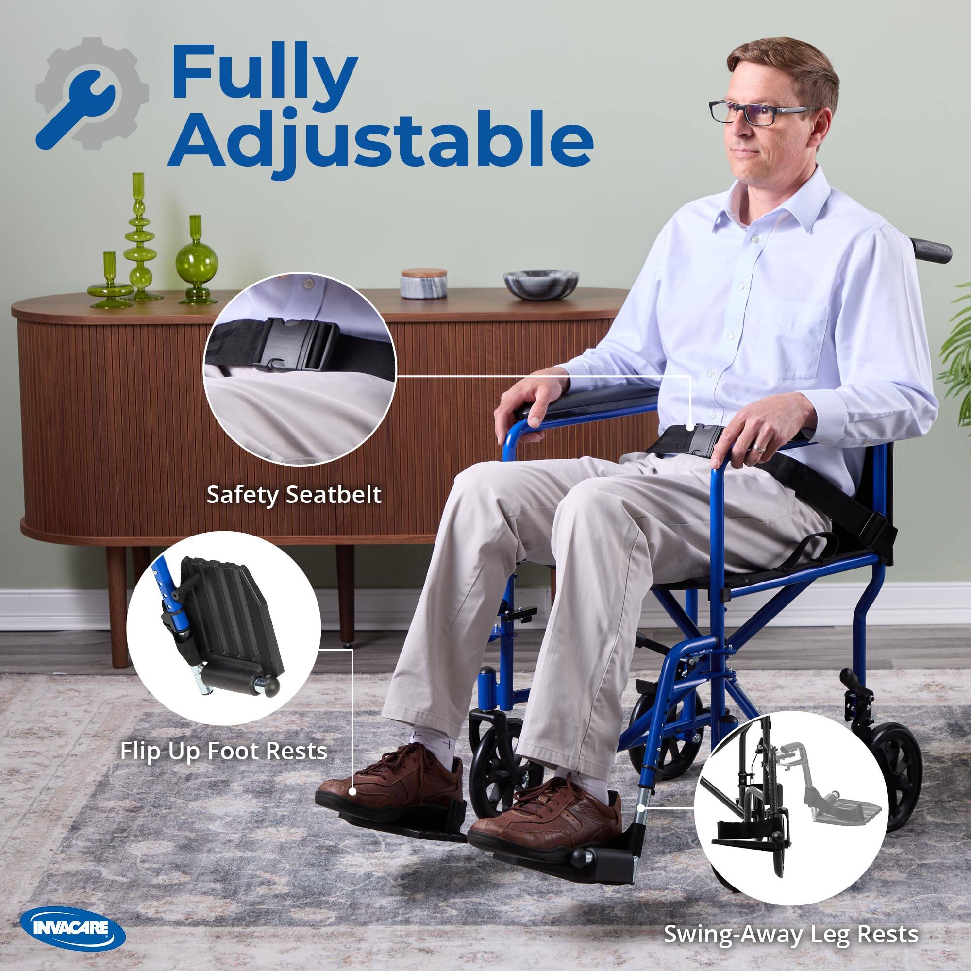 Fully Adjustable Safety Seatbelt Flip Up Foot Rests INVACARE Swing-Away Leg Rests