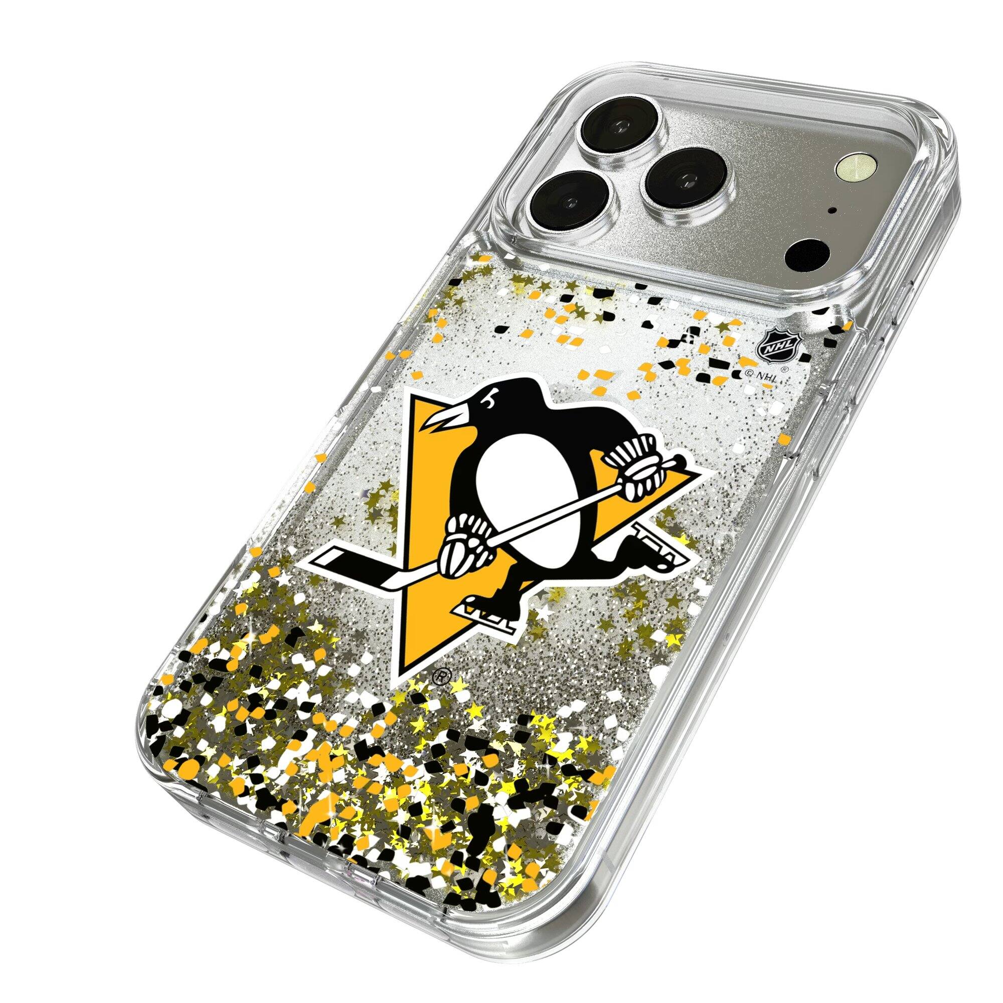 Alt View 1. Keyscaper - Pittsburgh Penguins iPhone Confetti Glitter Case - 15 Pro - Multicolor.