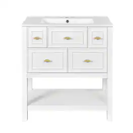 Boyel Living - 30 Inch Modern Bathroom Vanity with Ceramic Sink and Five Drawers - White