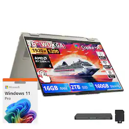 Lenovo - Upgraded - Yoga 7 2-in-1 16" Touch AI Laptop,Ryzen AI 5 340,16GB RAM,2TB SSD+160GB Dock,Backlit,Finger,Win 11 Pro - Seashell